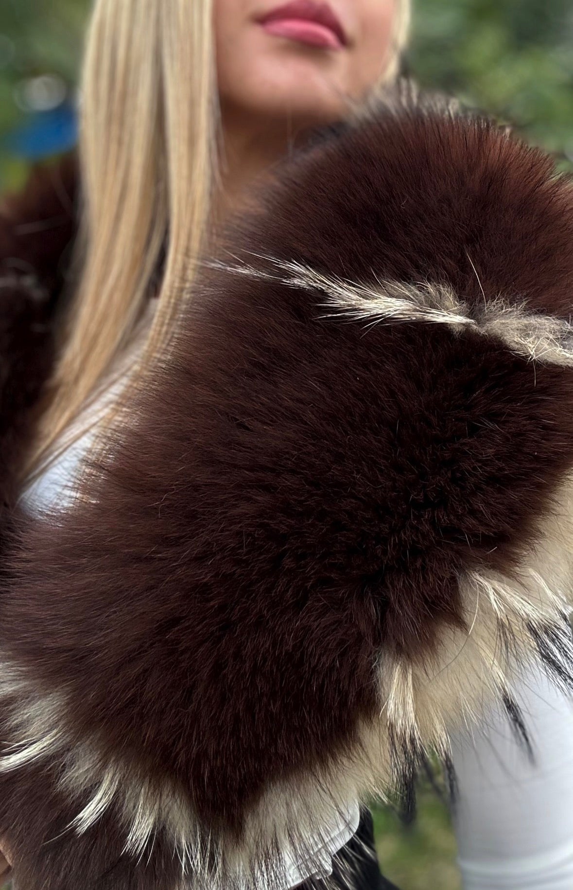 Brown Fox Fur Collar With Striped Design