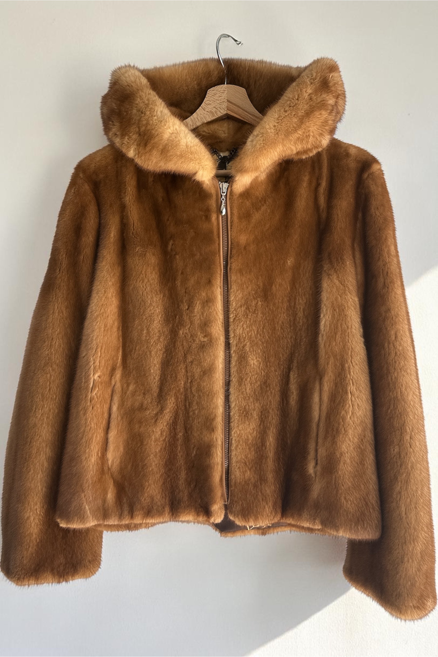 Brown Mink Short Jacket With Hood