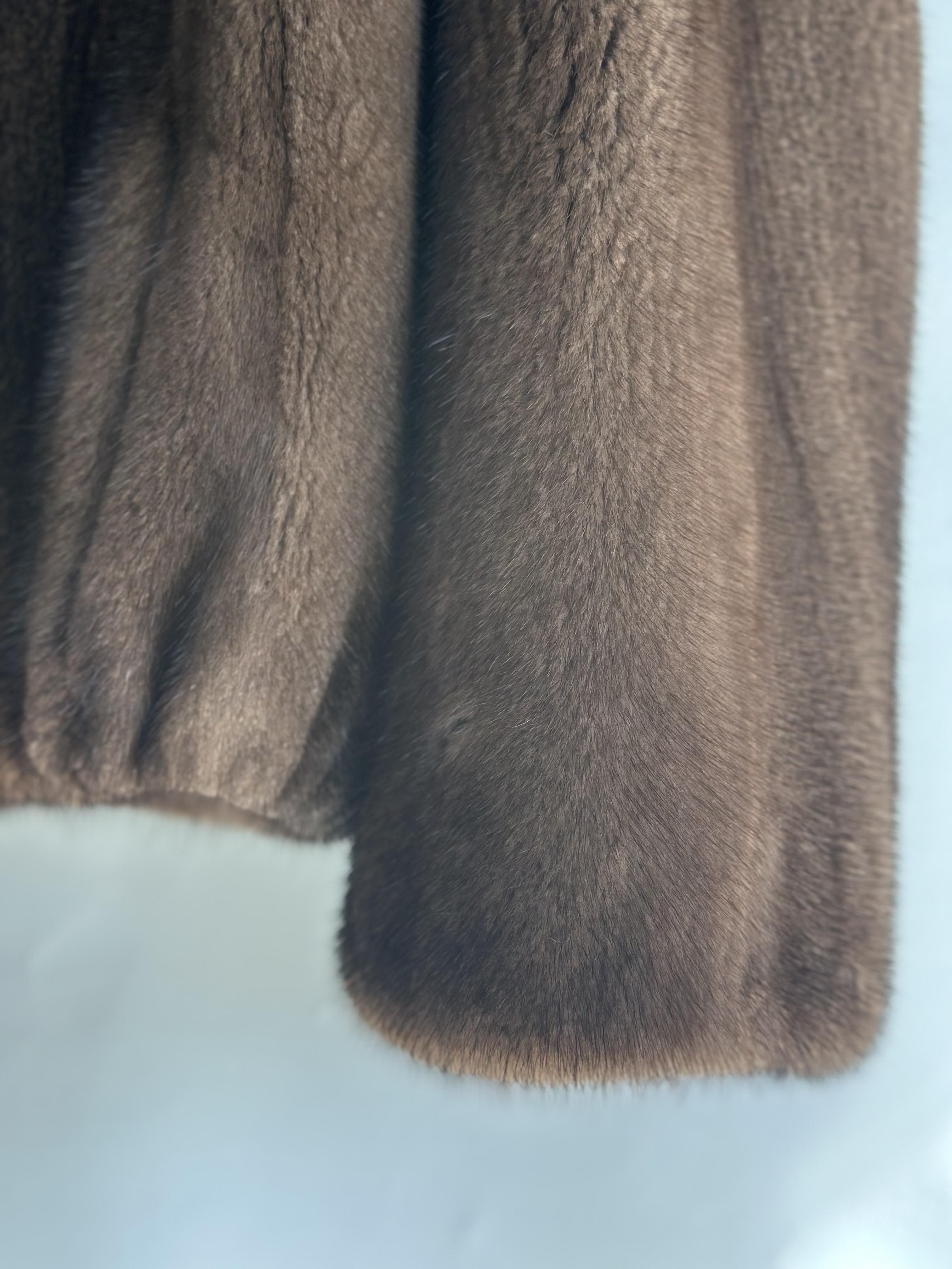 Brown Mink Short Jacket With Hood And Decorative Button