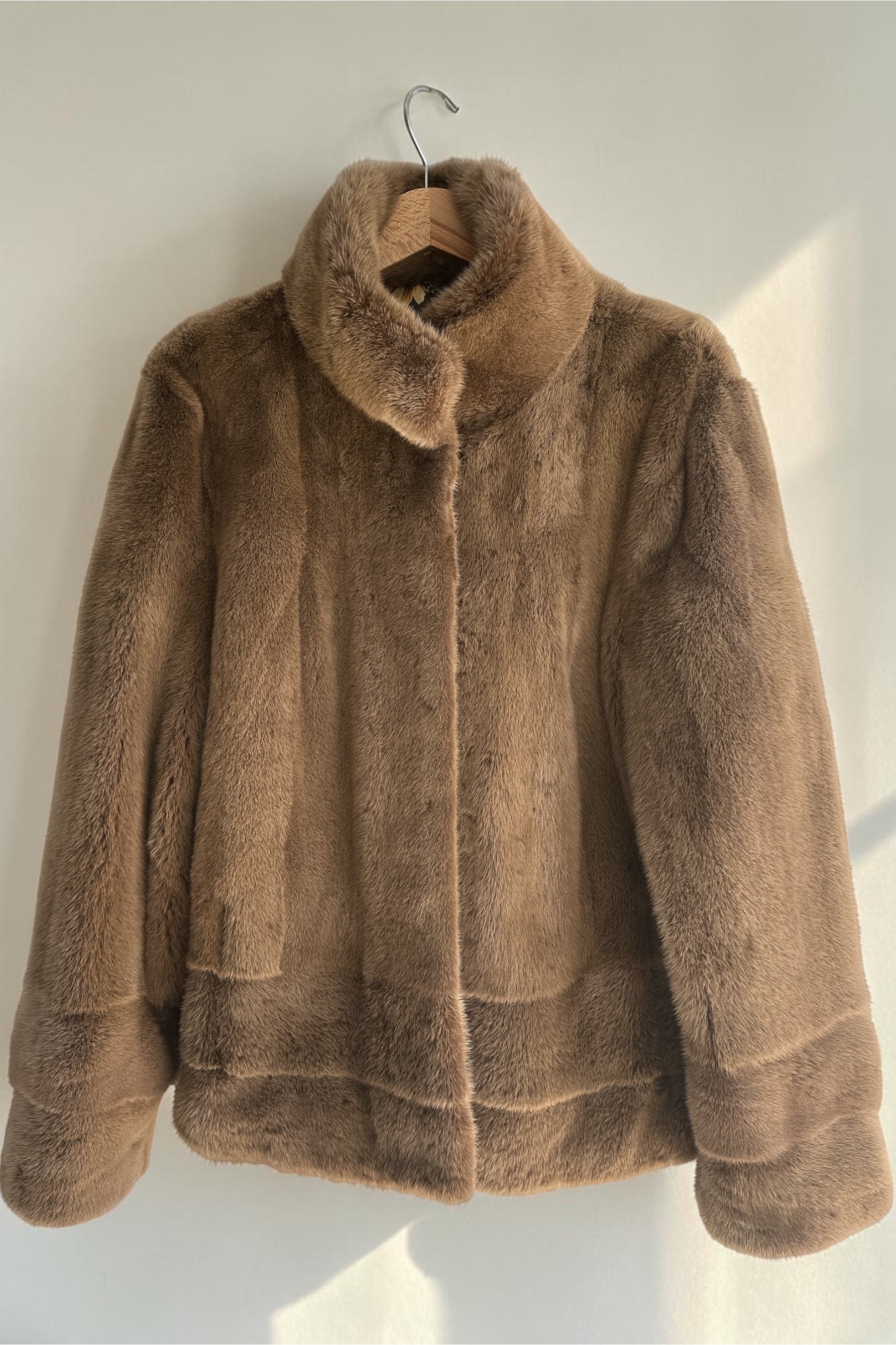 Brown Mink Short Jacket With Horizontal Cut