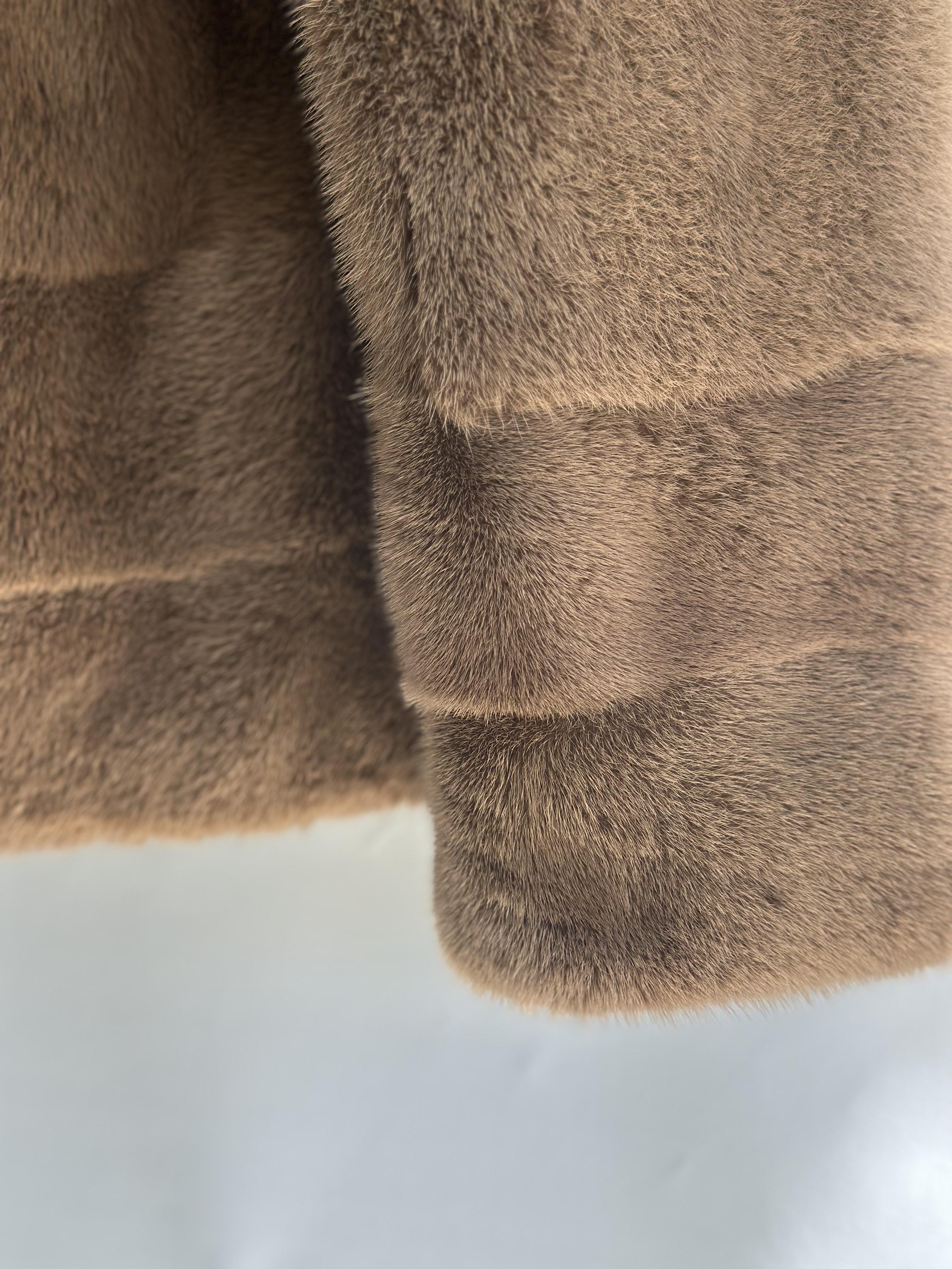 Brown Mink Short Jacket With Horizontal Cut