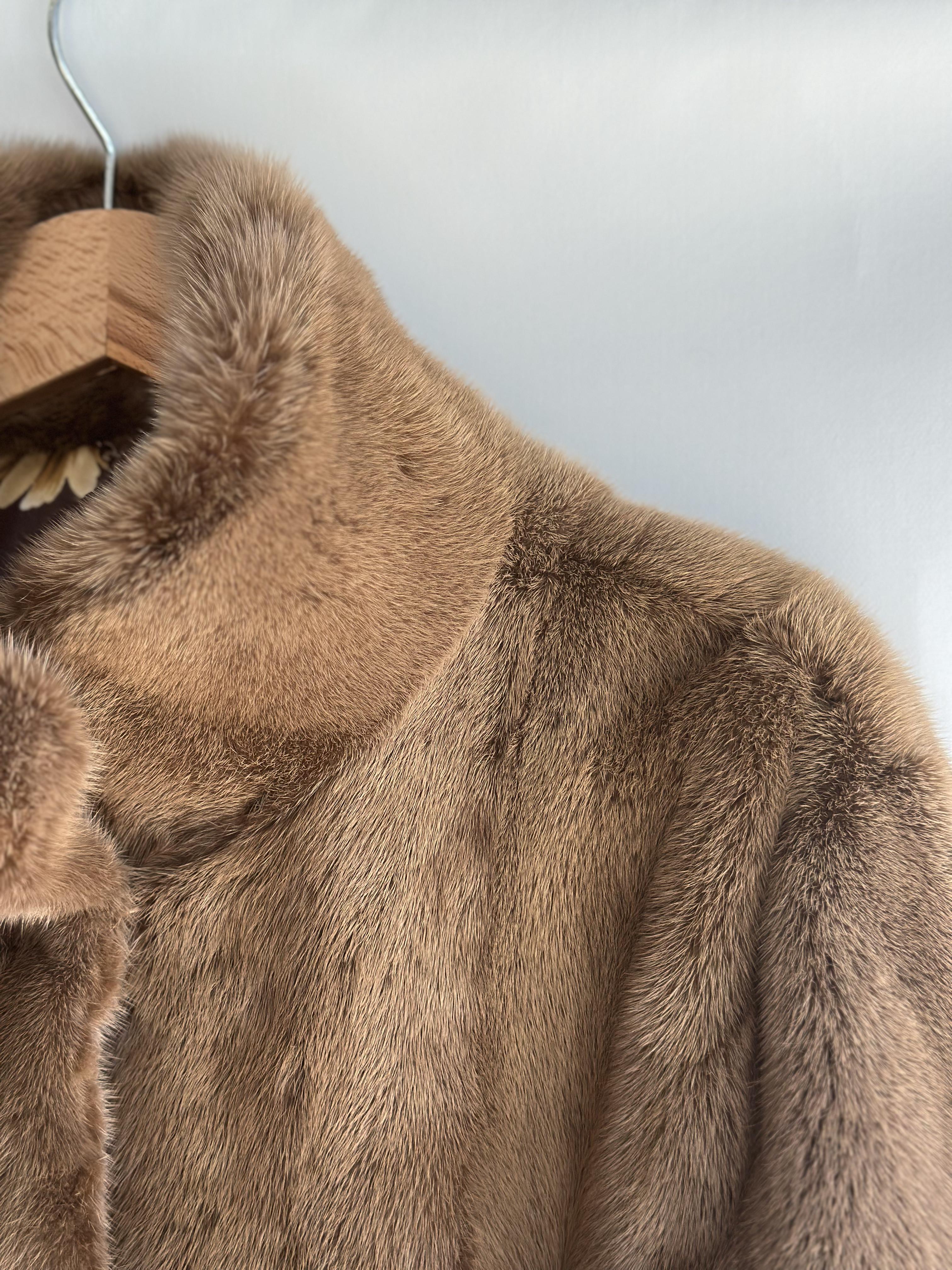 Brown Mink Short Jacket With Horizontal Cut