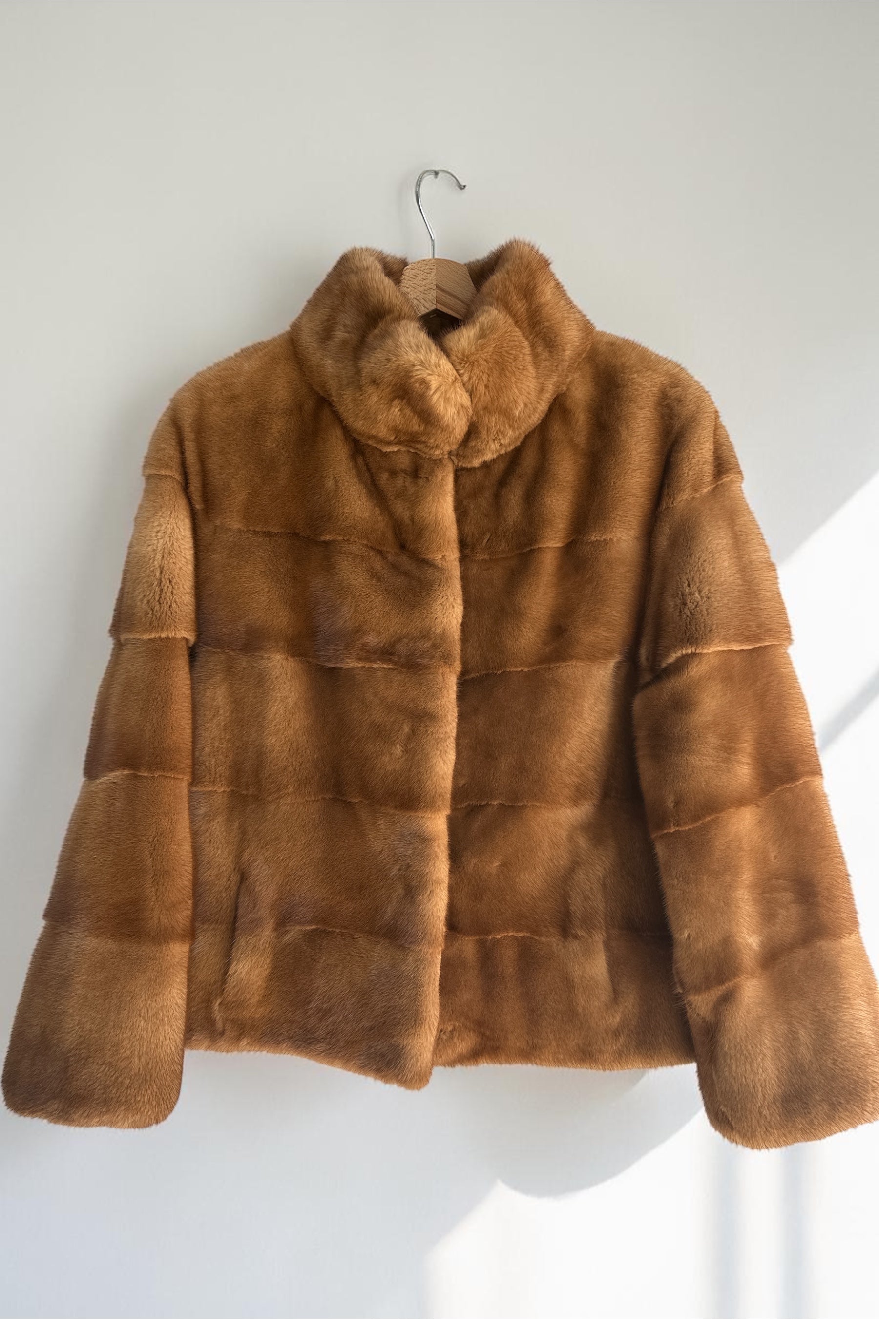 Brown Mink Short Jacket With Stand-up Collar
