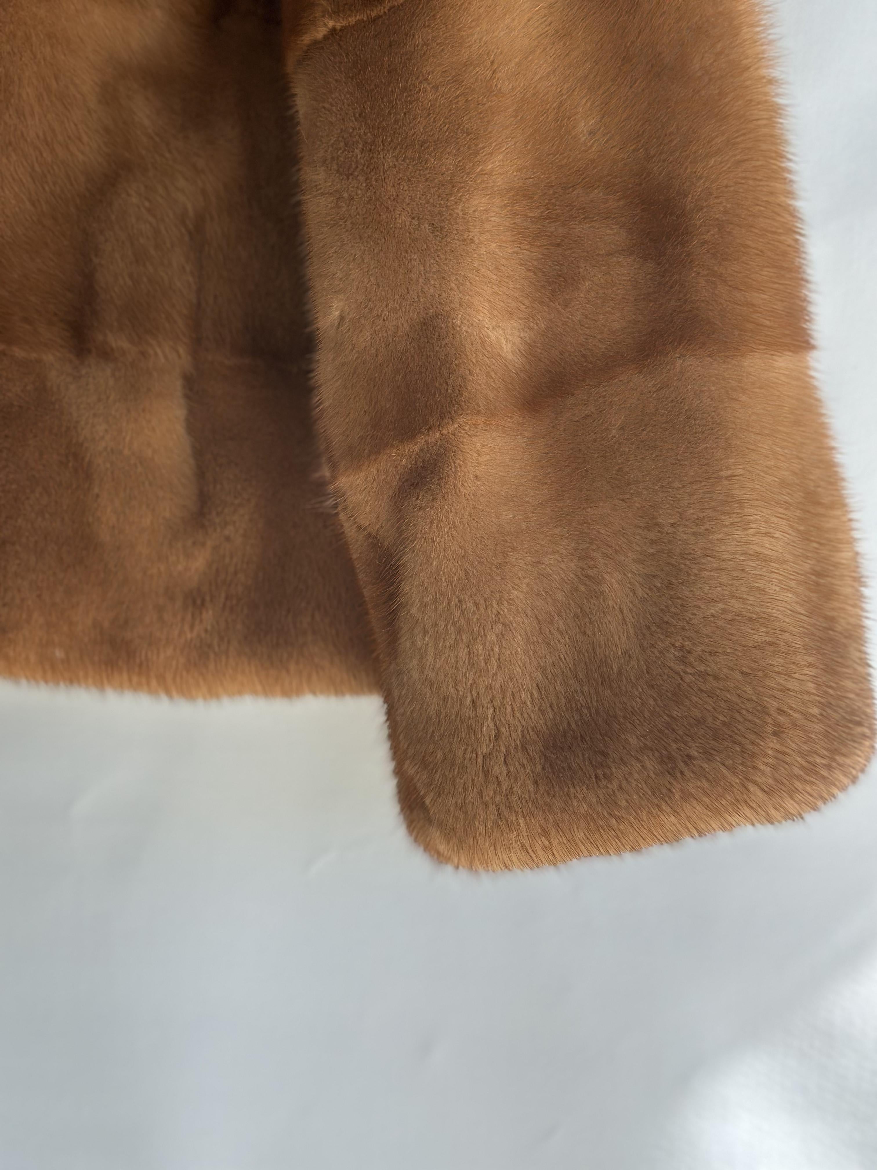 Brown Mink Short Jacket With Stand-up Collar