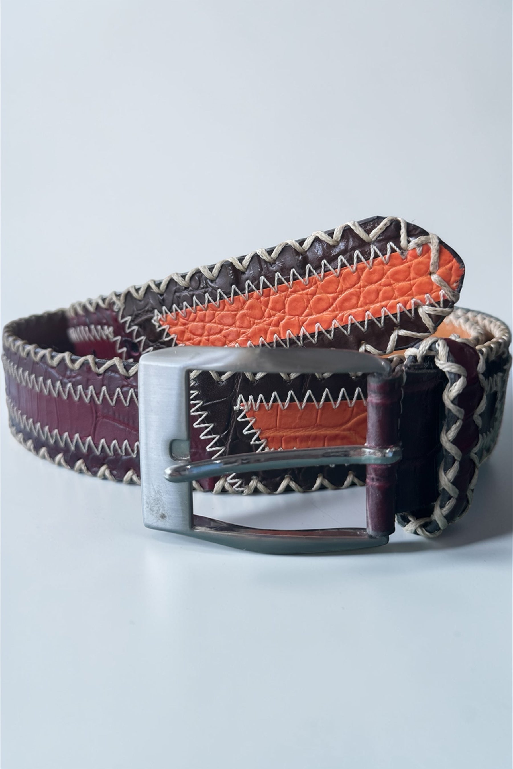 Brown Orange Leather Patchwork Belt