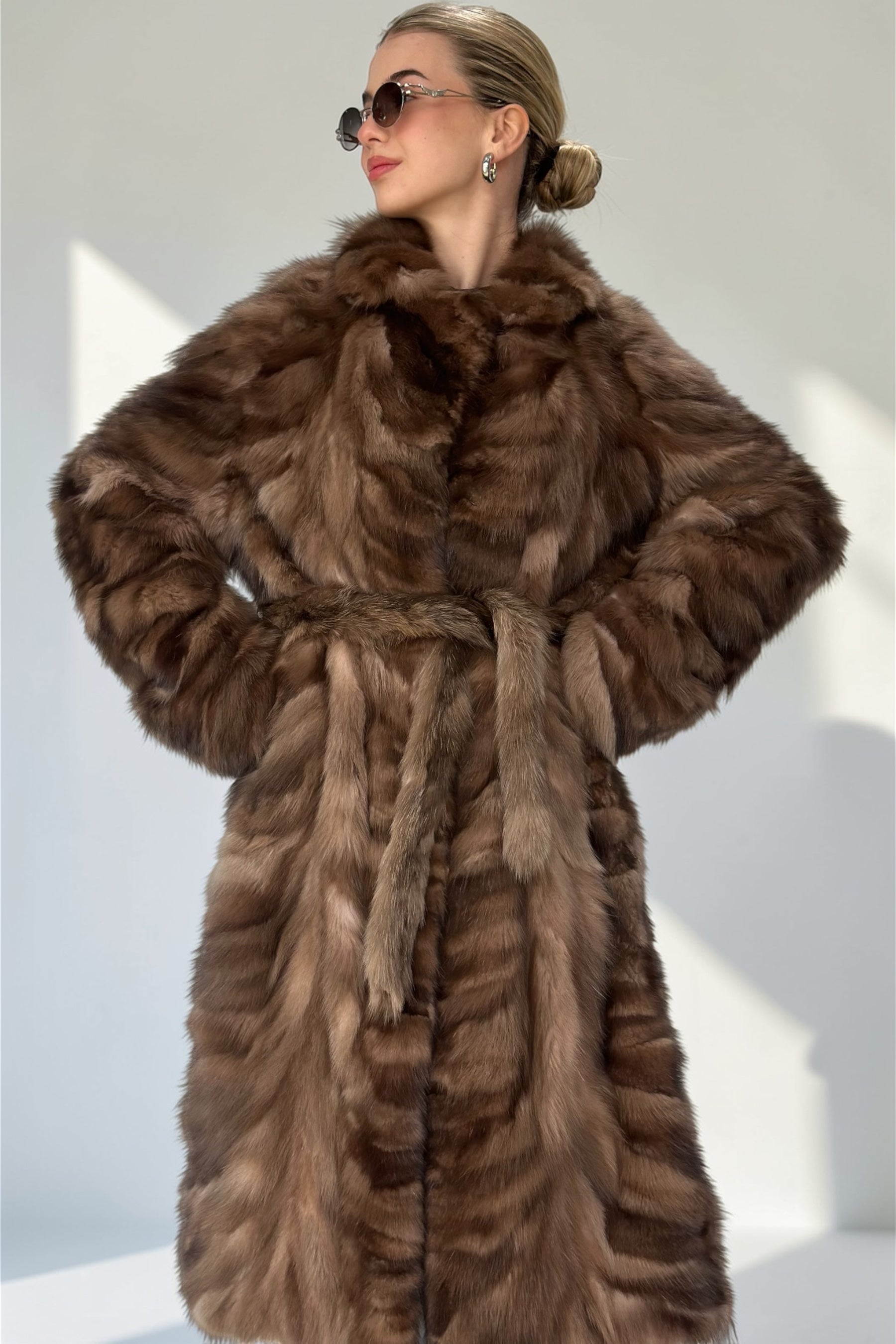 Brown Sable Fur Belted Coat