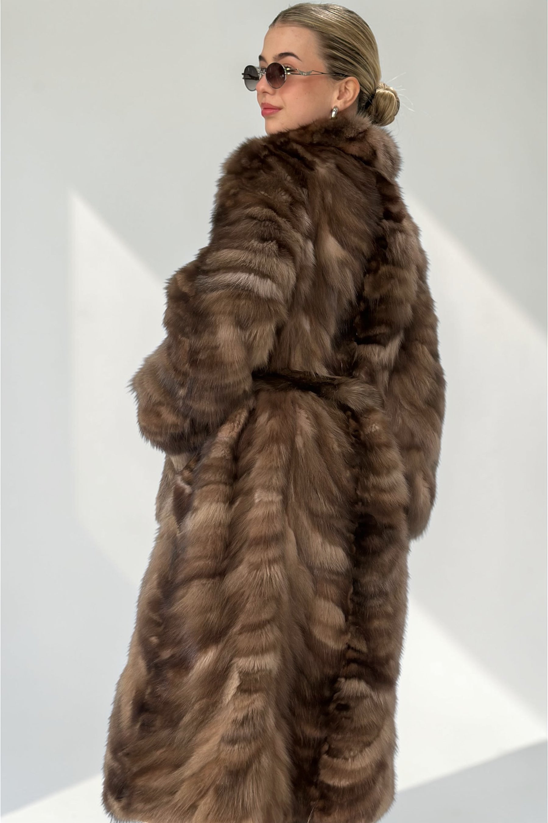 Brown Sable Fur Belted Coat