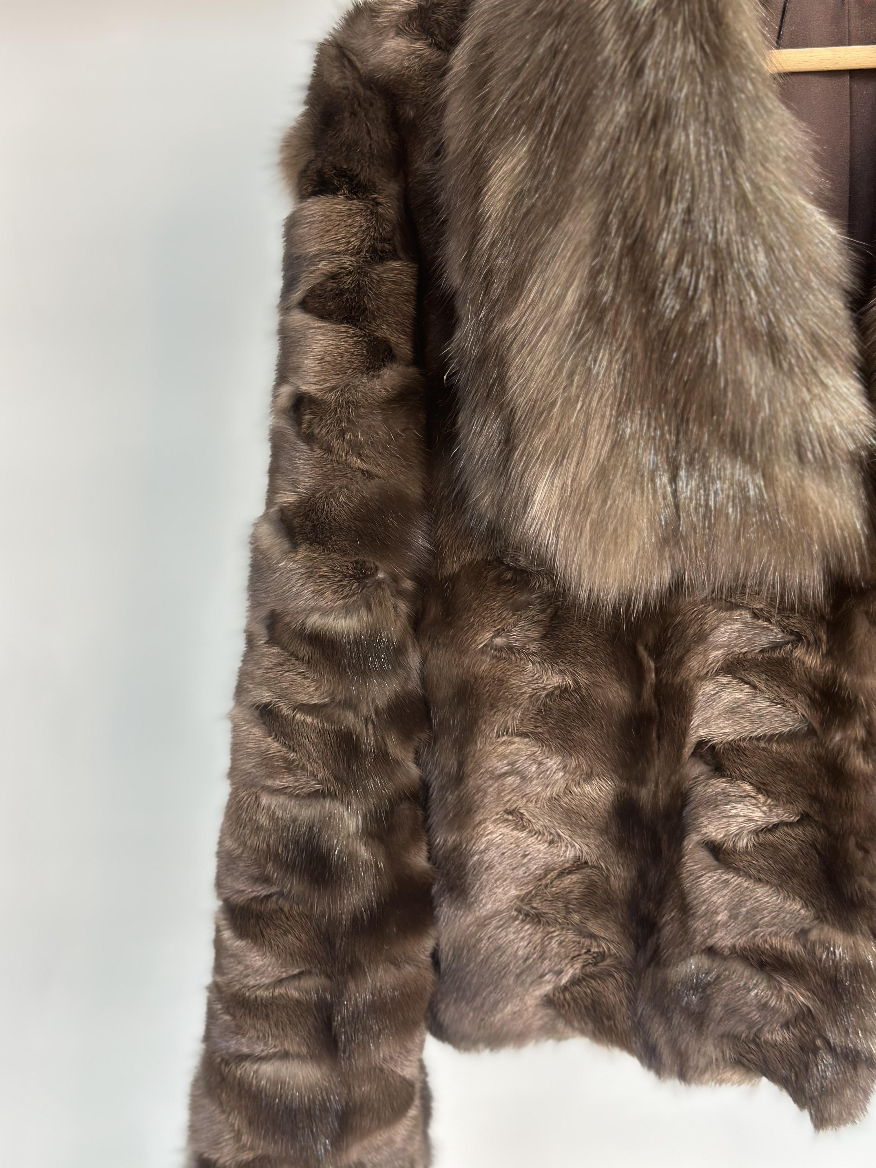 Brown Sable Fur Cropped Shawl Jacket
