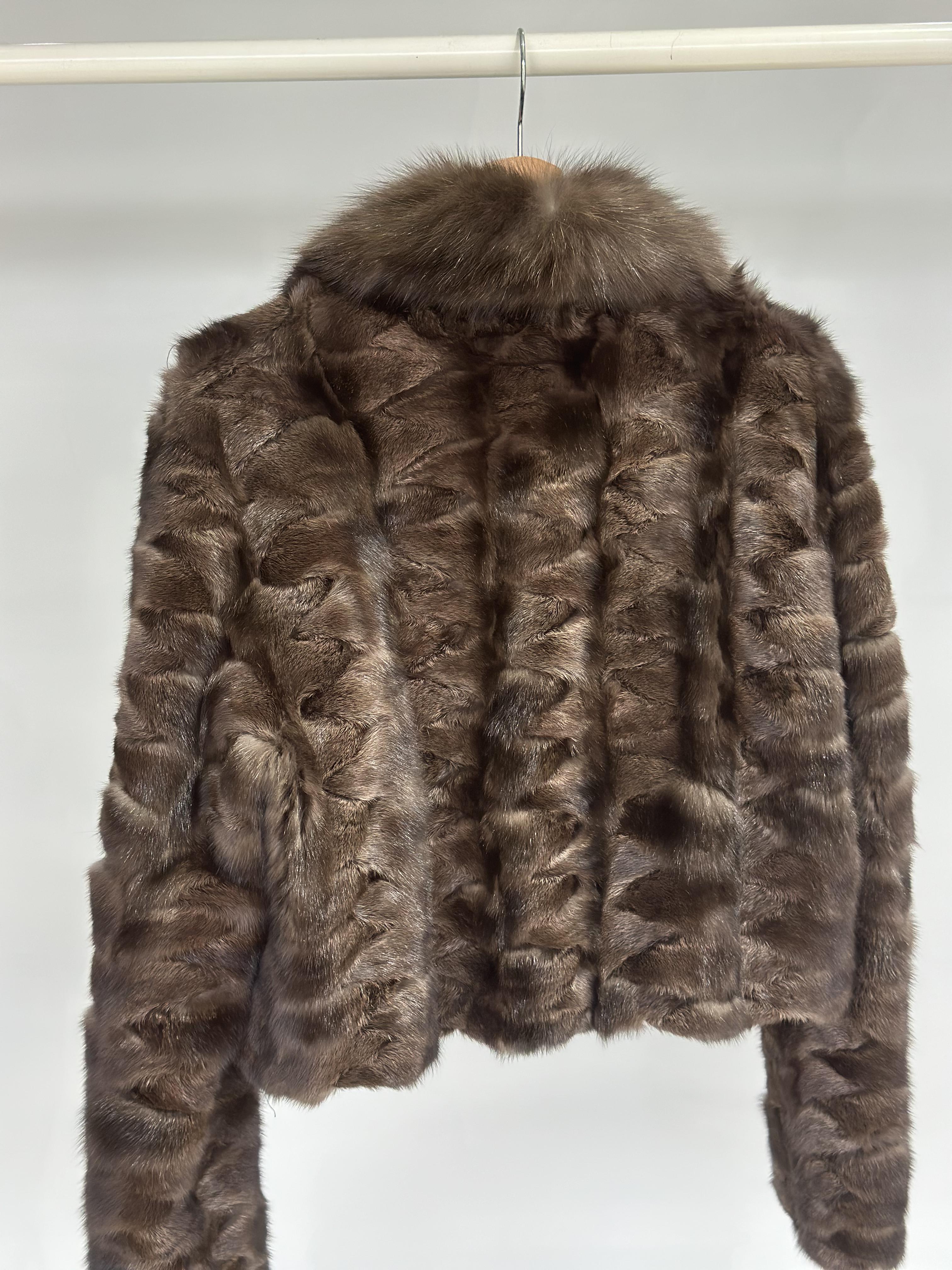Brown Sable Fur Cropped Shawl Jacket