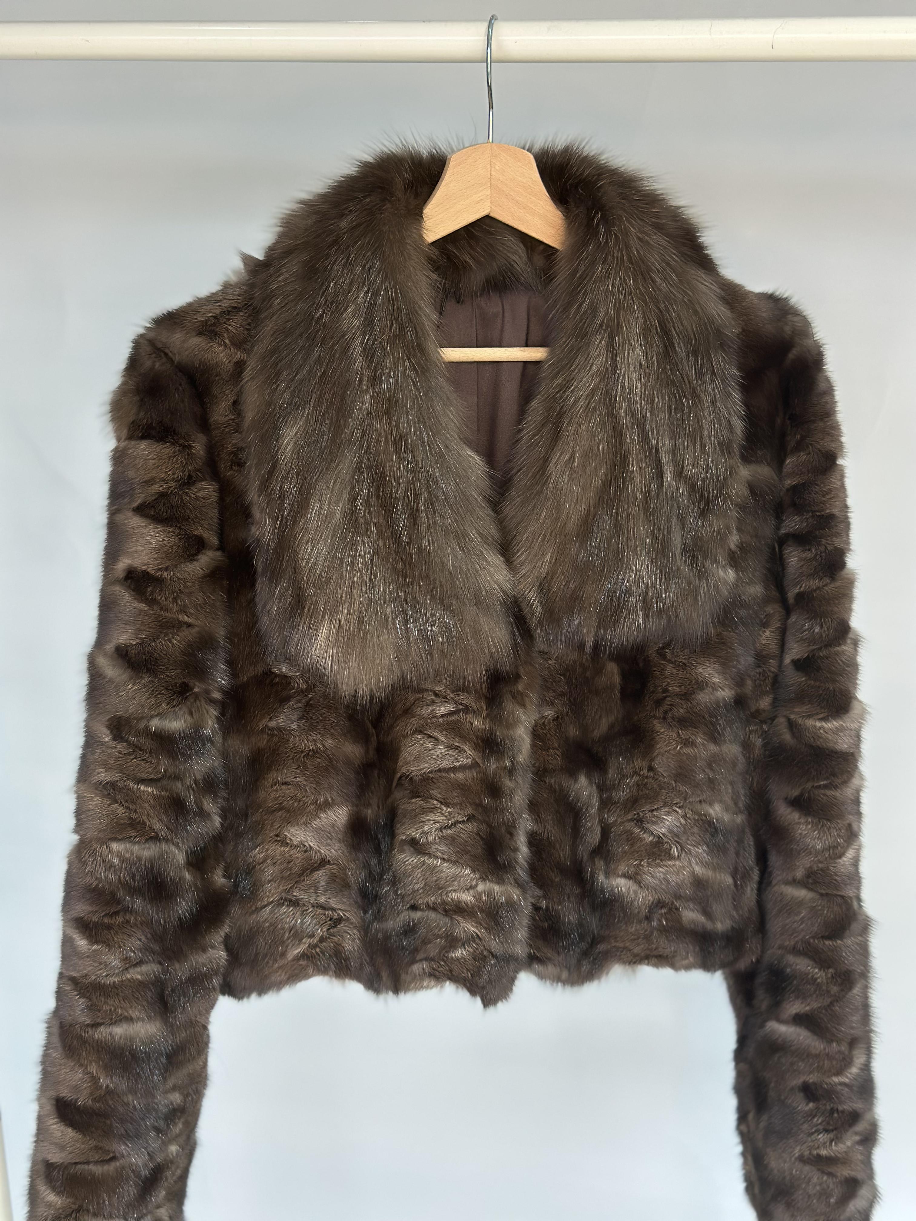 Brown Sable Fur Cropped Shawl Jacket