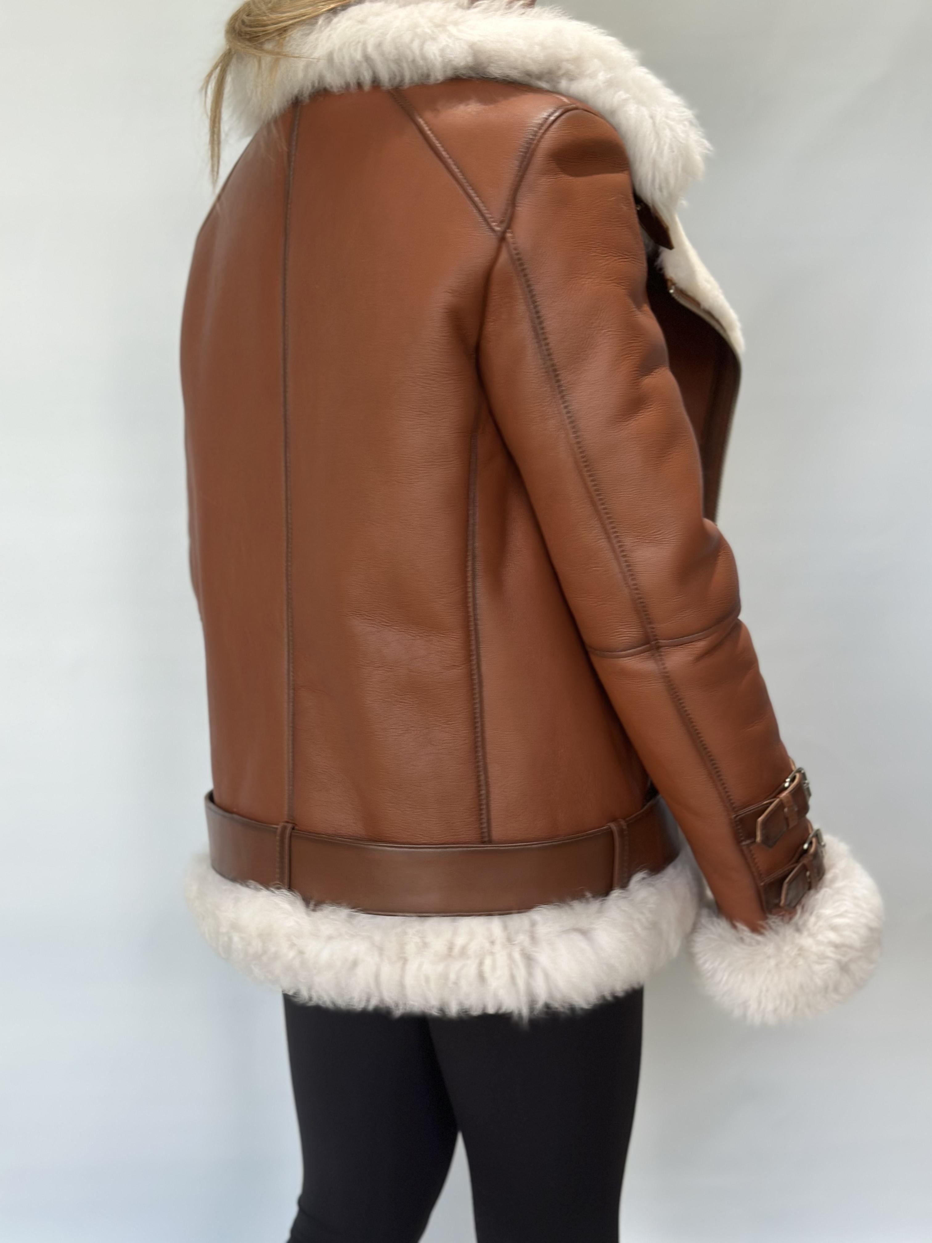 Brown Sheepskin Jacket With Buckle Detail