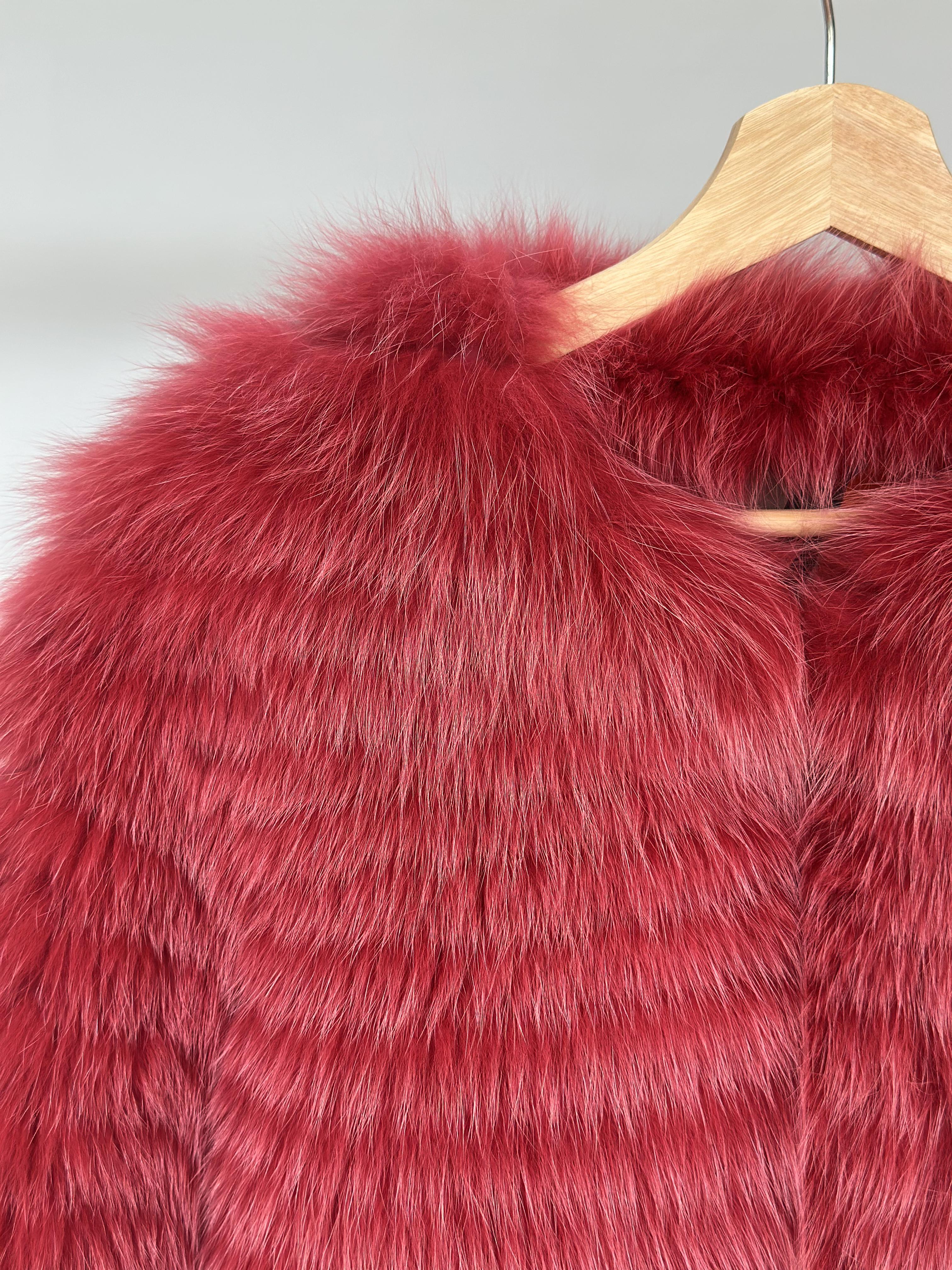 Burgundy Fox Fur Horizontal Stripe Jacket