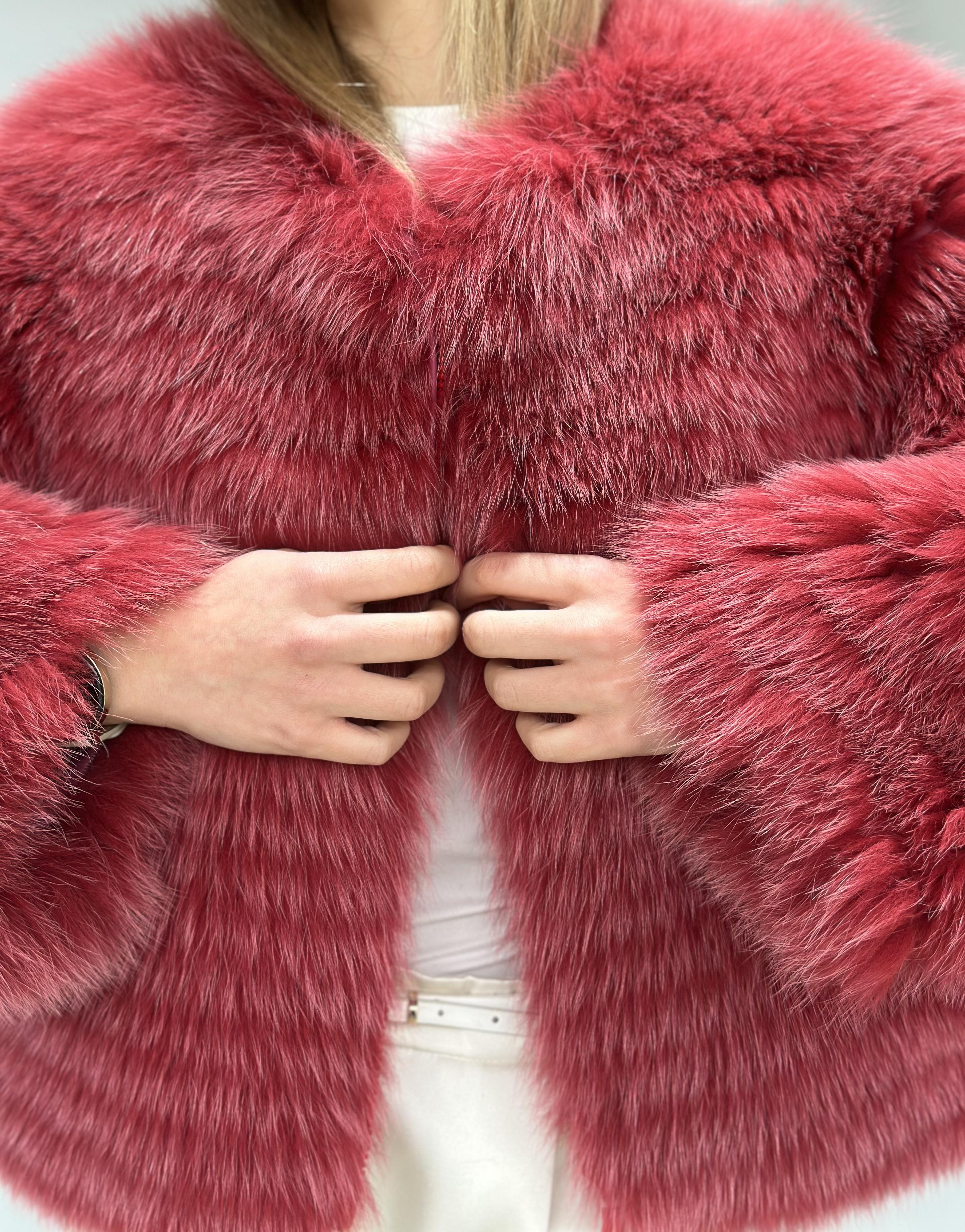 Burgundy Fox Fur Horizontal Stripe Jacket
