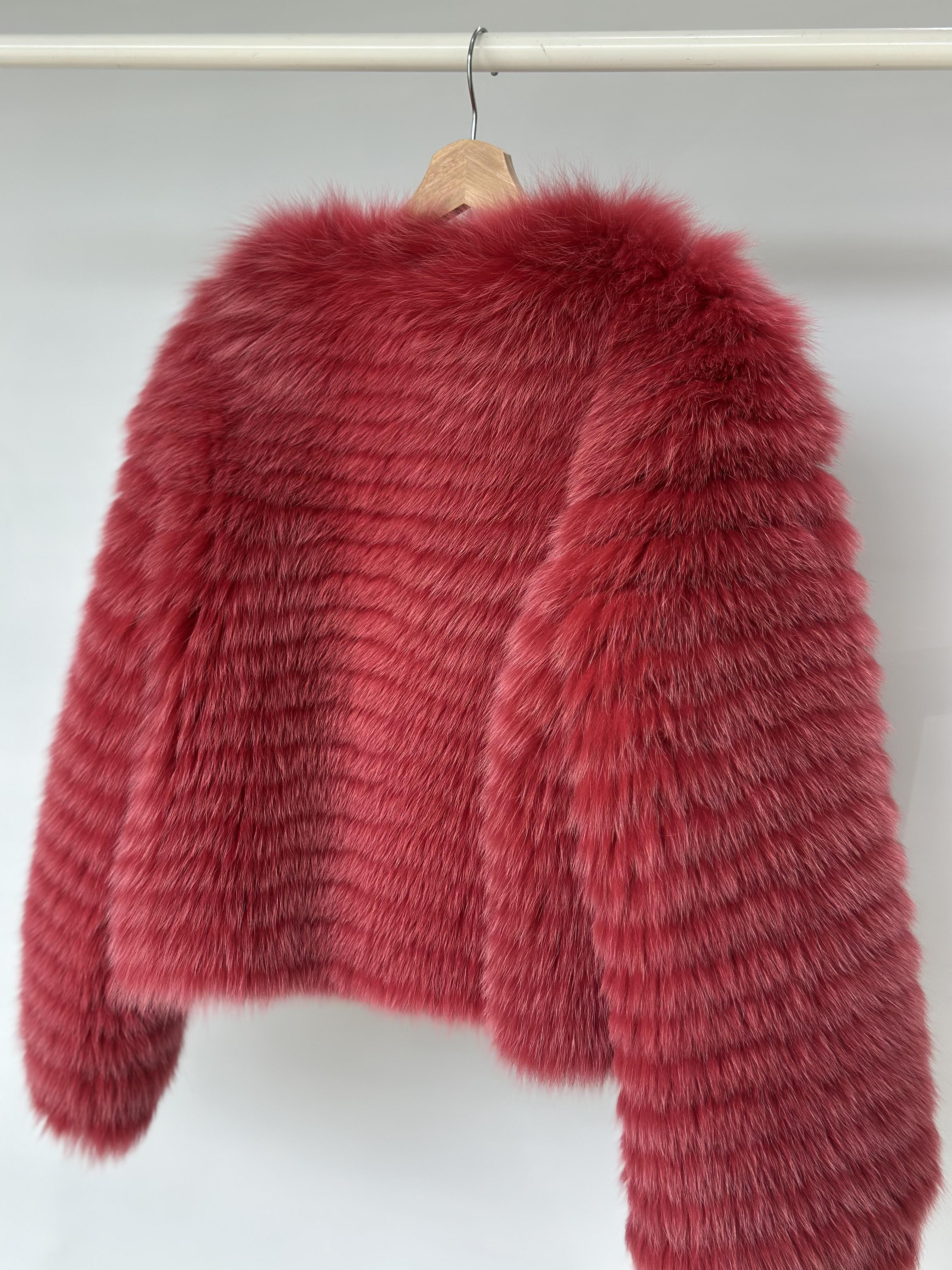 Burgundy Fox Fur Horizontal Stripe Jacket