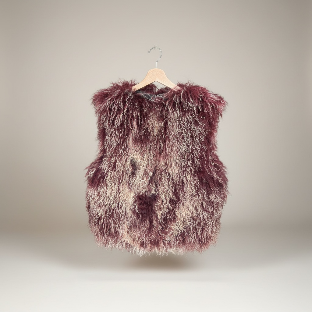 Burgundy Mongolian Fur Vest
