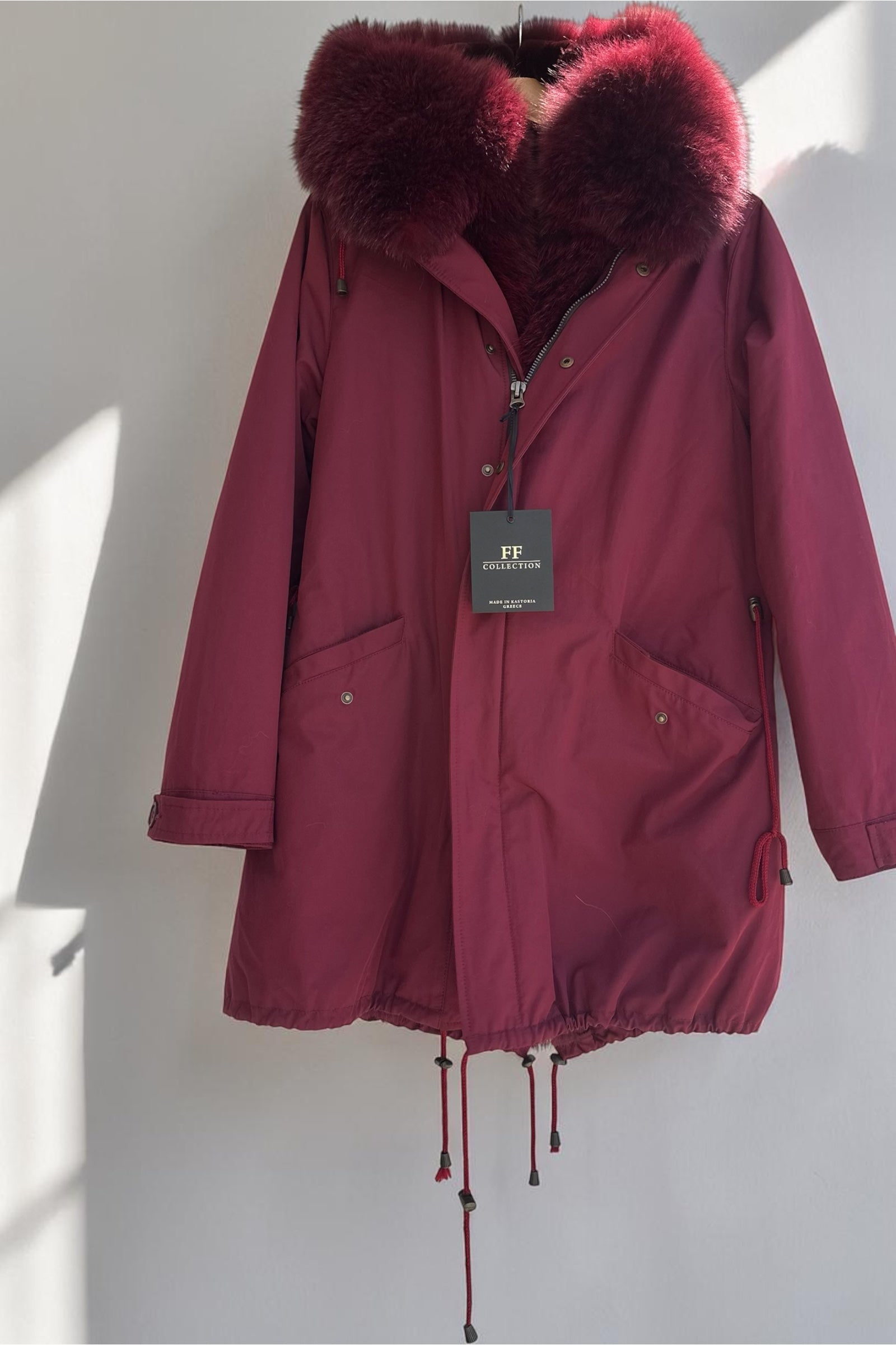 Burgundy Parka with Fox Collar and Mink Lining