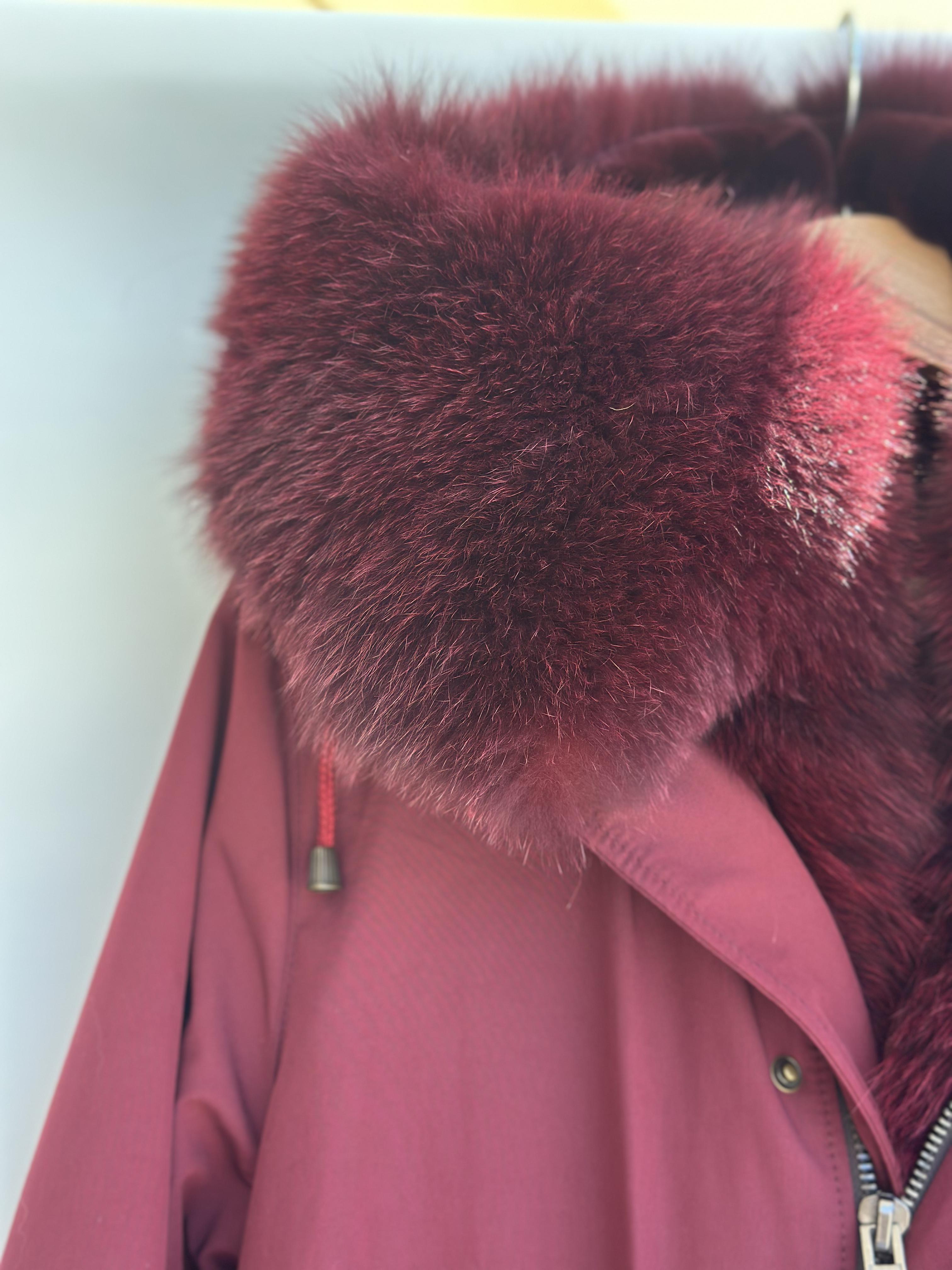 Burgundy Parka with Fox Collar and Mink Lining