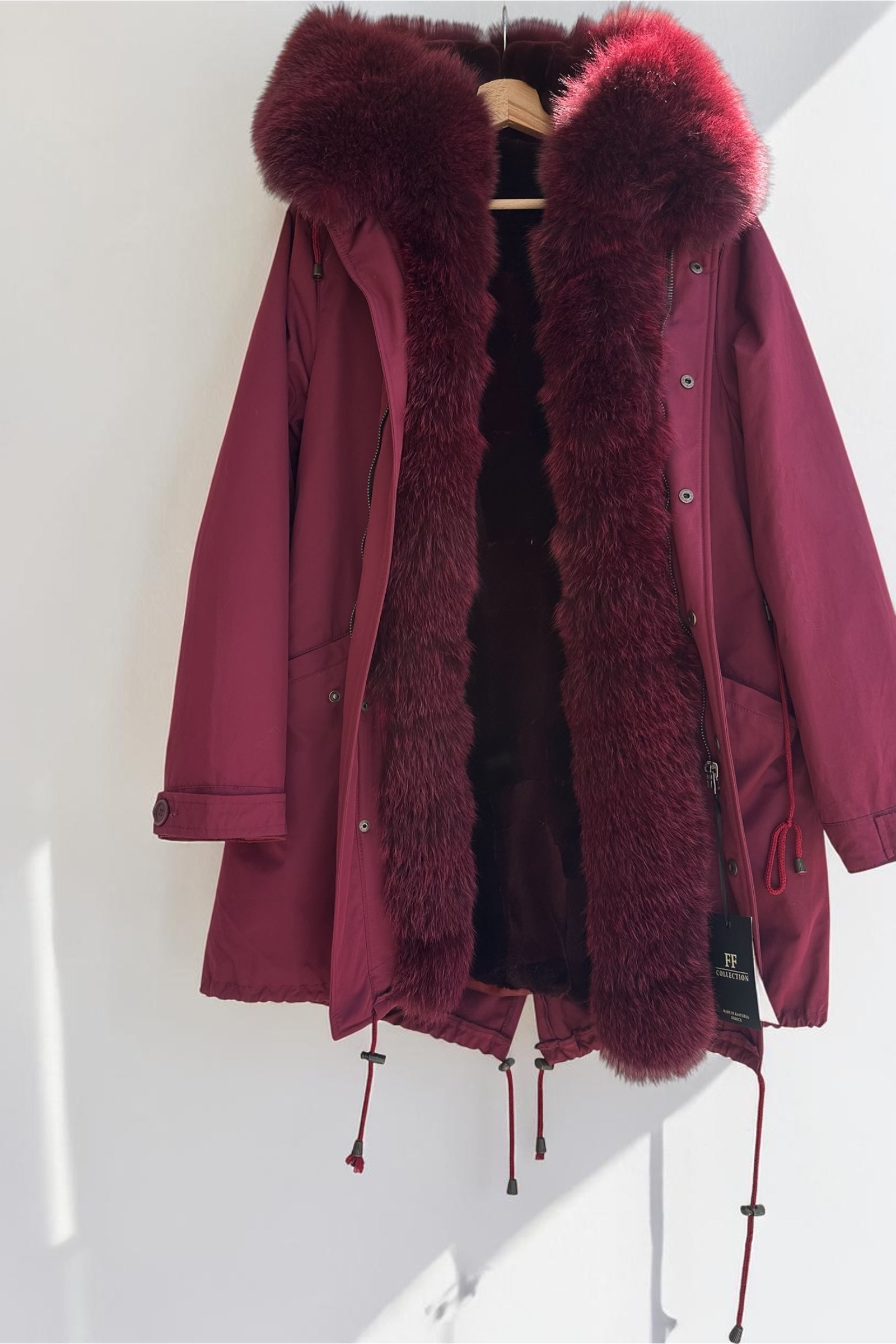 Burgundy Parka with Fox Collar and Mink Lining
