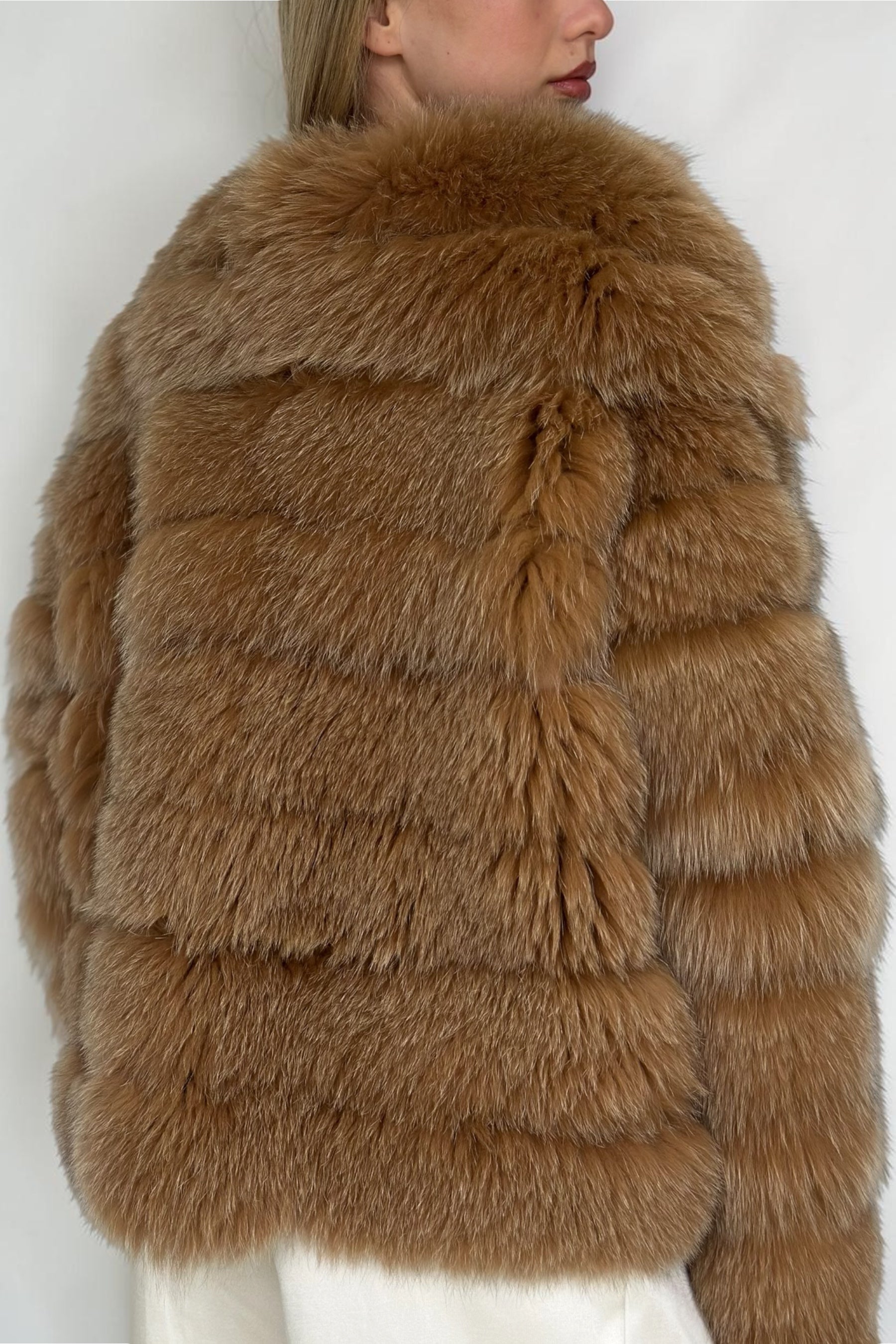 Caramel Fox Fur Horizontal Stripe Jacket