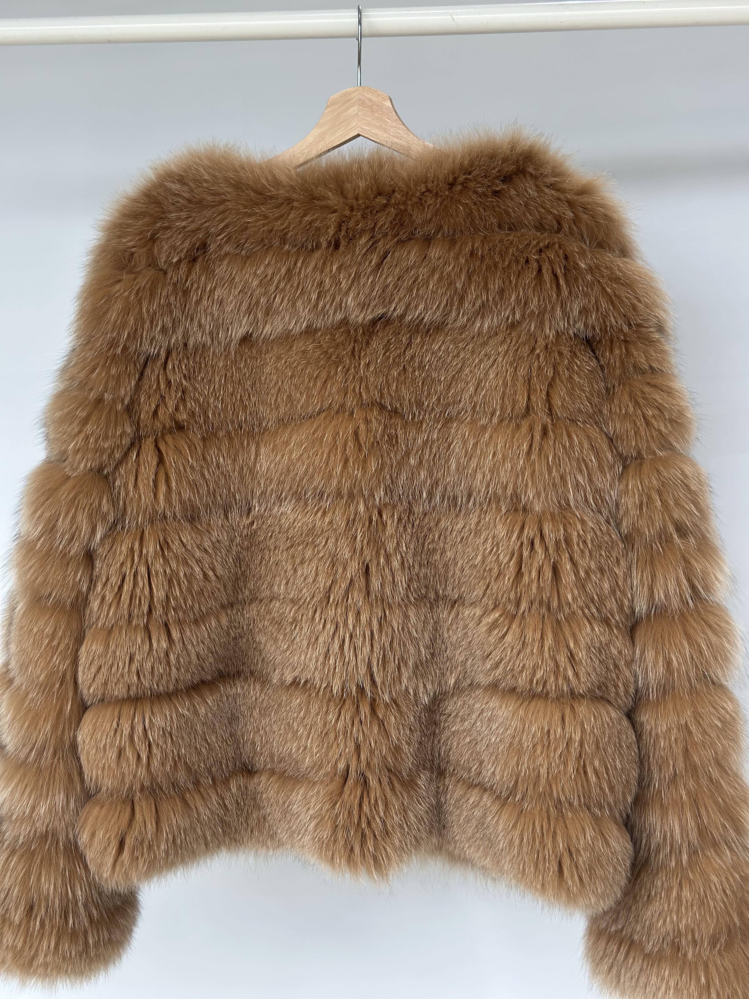Caramel Fox Fur Horizontal Stripe Jacket