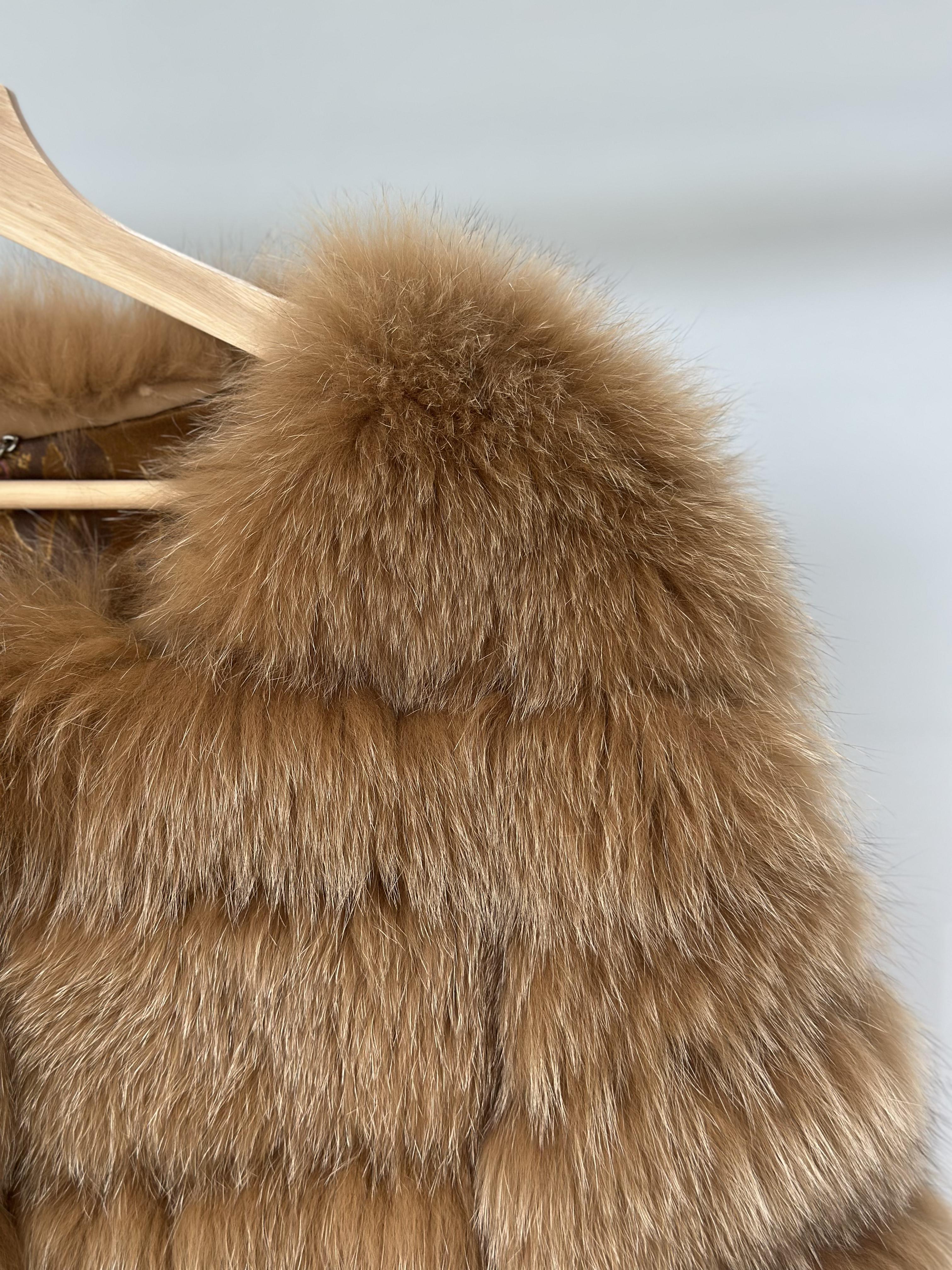 Caramel Fox Fur Horizontal Stripe Jacket