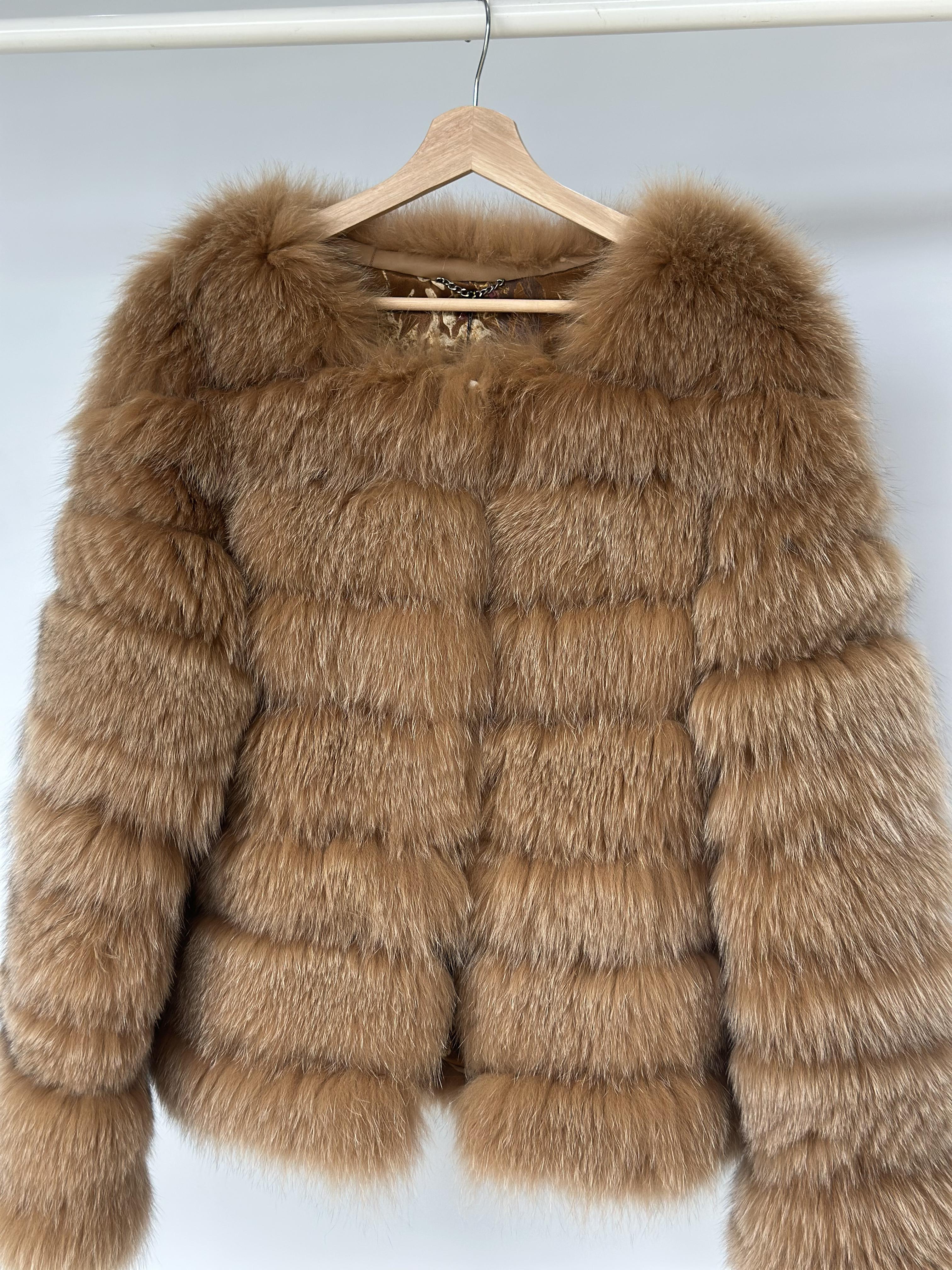 Caramel Fox Fur Horizontal Stripe Jacket