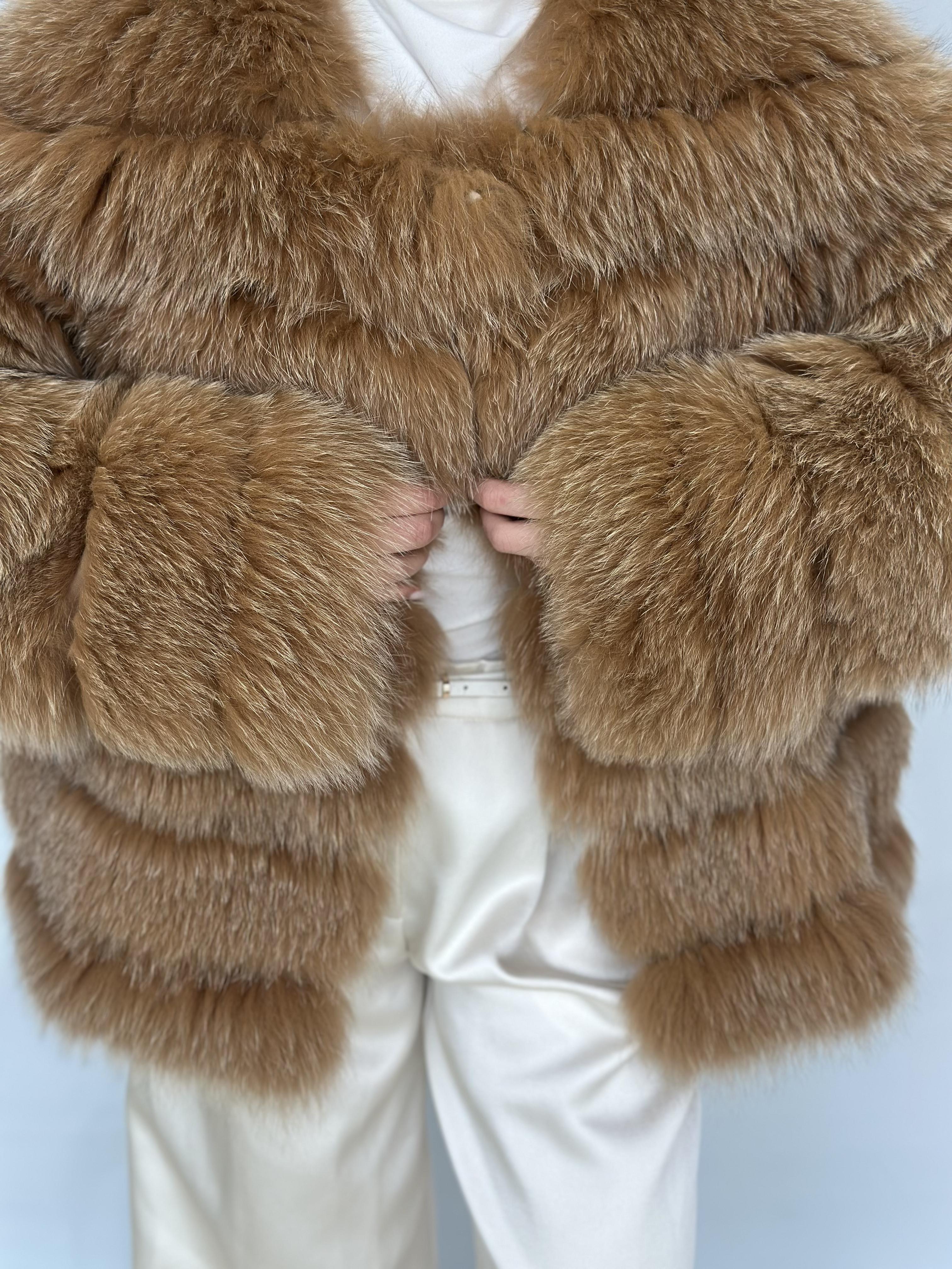 Caramel Fox Fur Horizontal Stripe Jacket