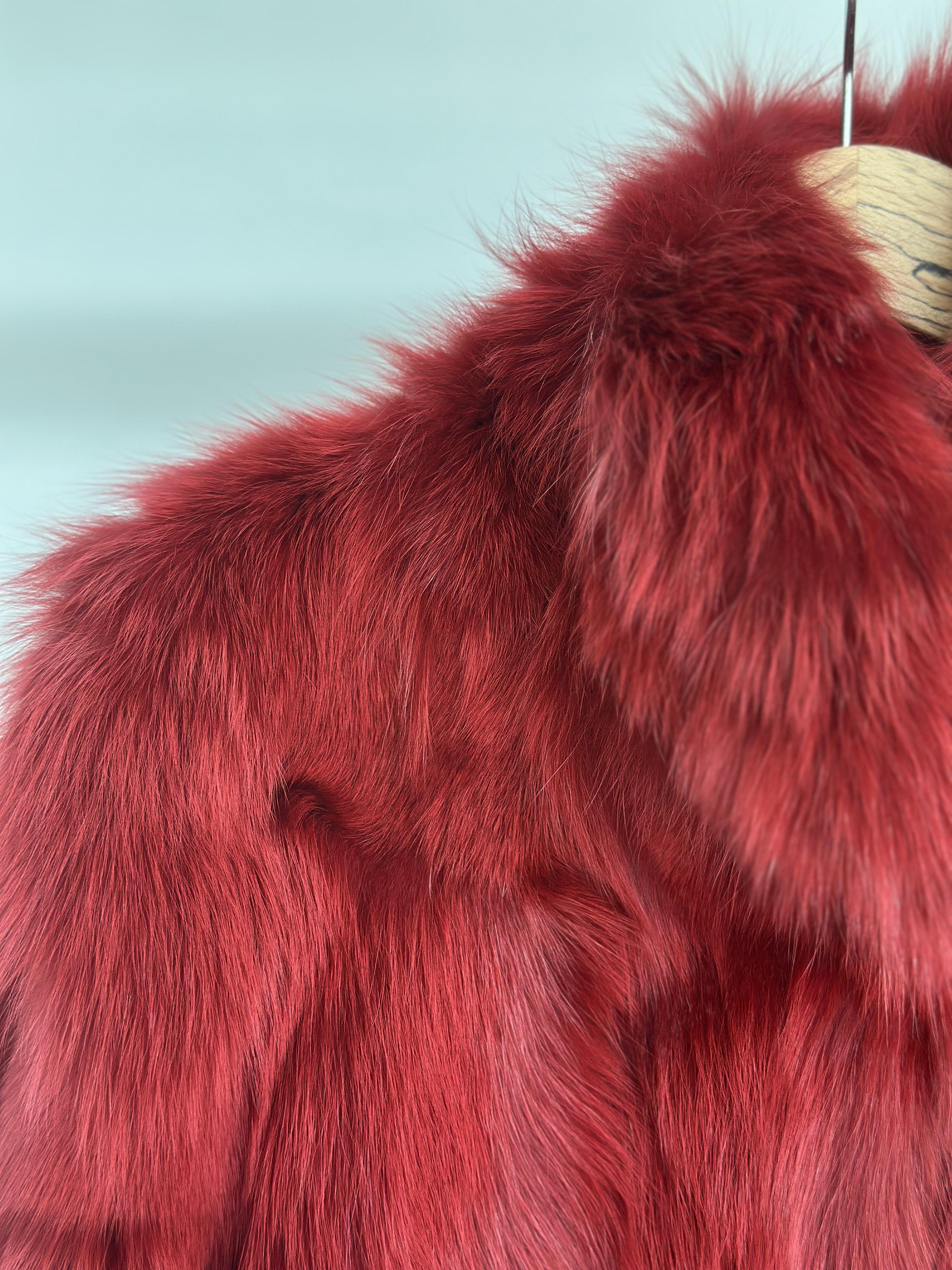 Crimson Red Fox Fur Horizontal Stripe Jacket
