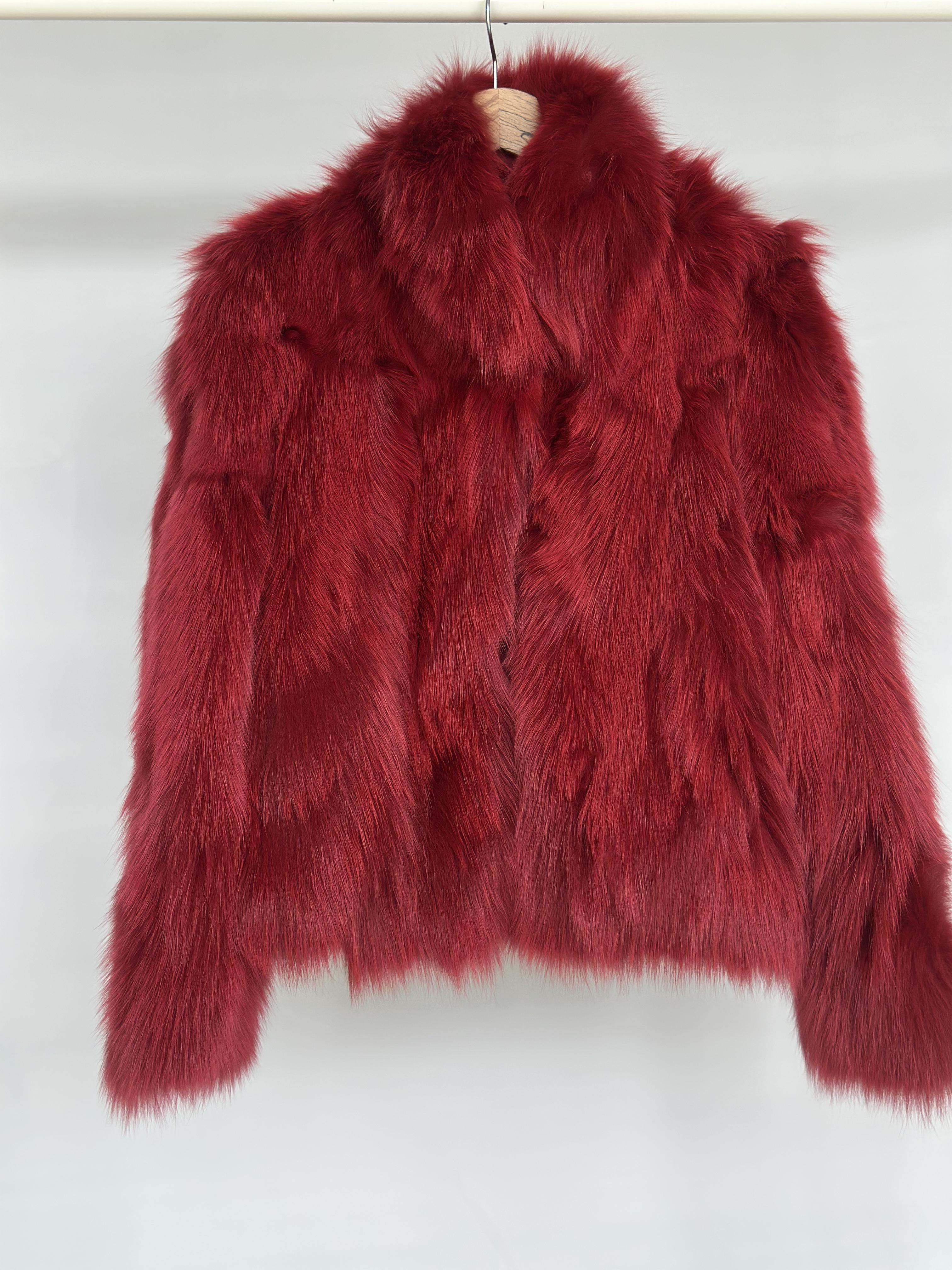 Crimson Red Fox Fur Horizontal Stripe Jacket