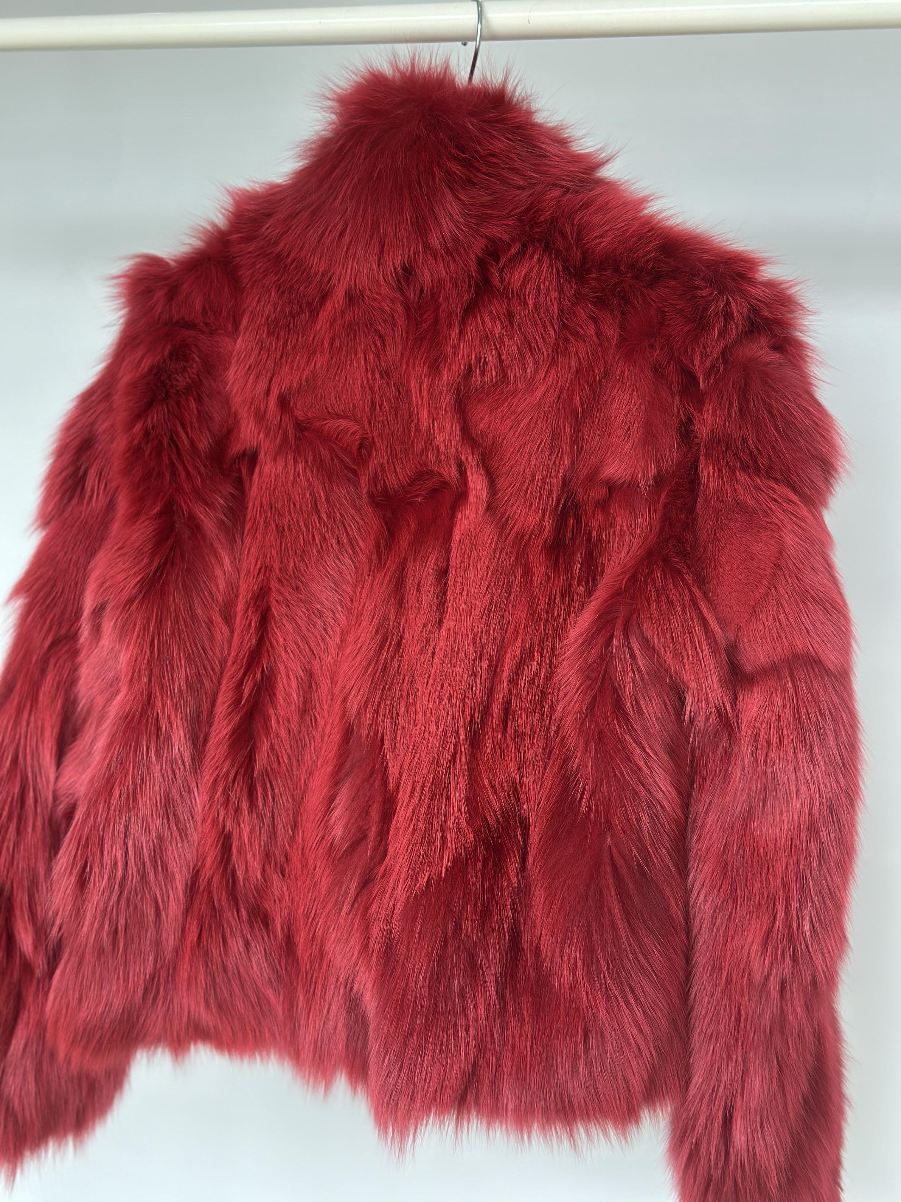 Crimson Red Fox Fur Horizontal Stripe Jacket