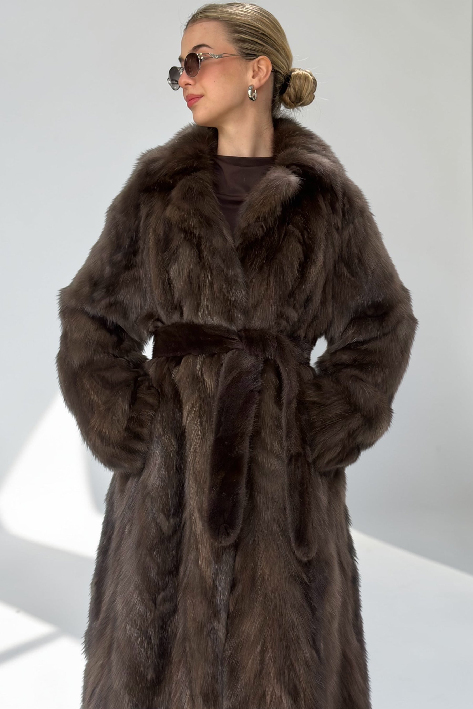 Dark Sable Fur Belted Coat