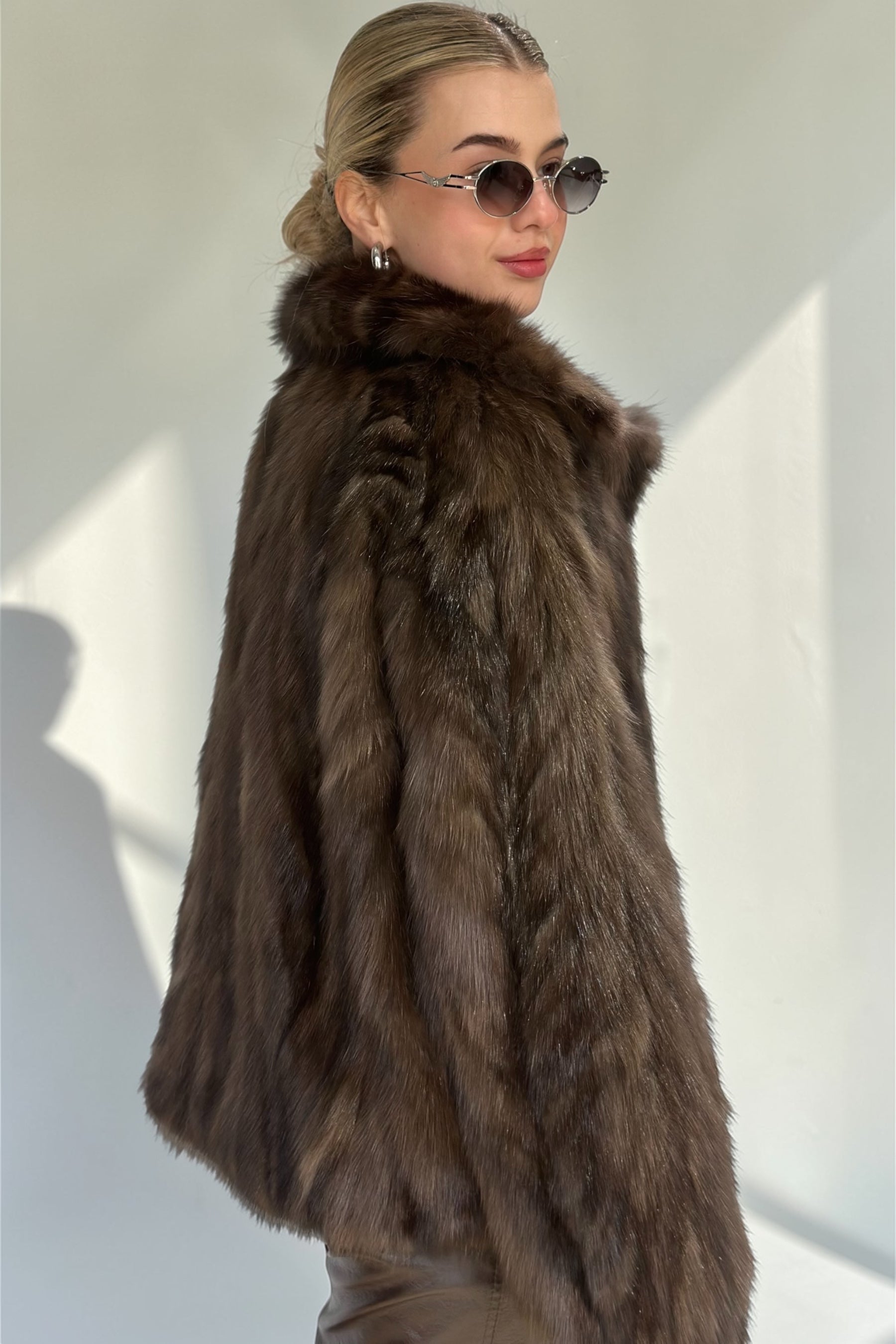 Dark Sable Fur Stand Collar Jacket