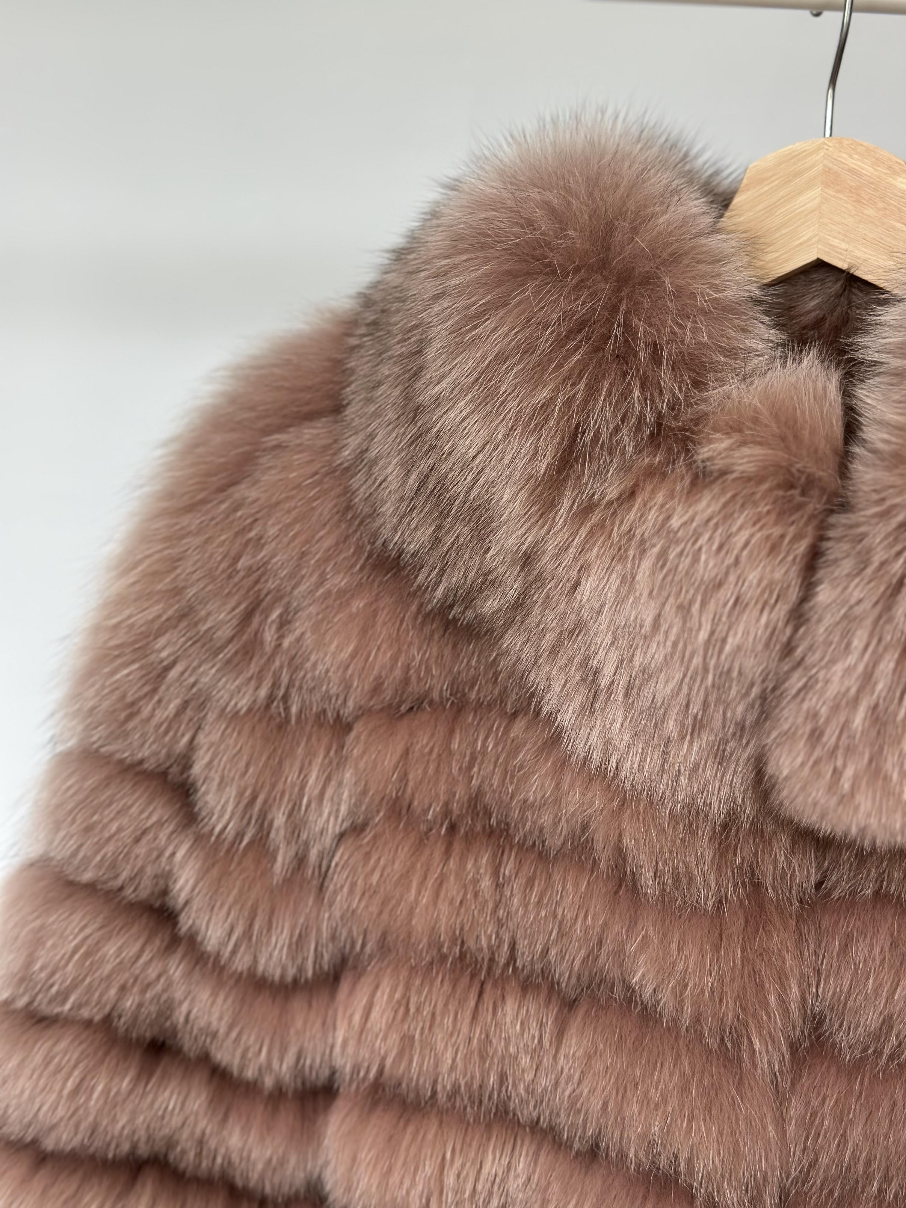 Dusty Rose Fox Fur Horizontal Stripe Jacket