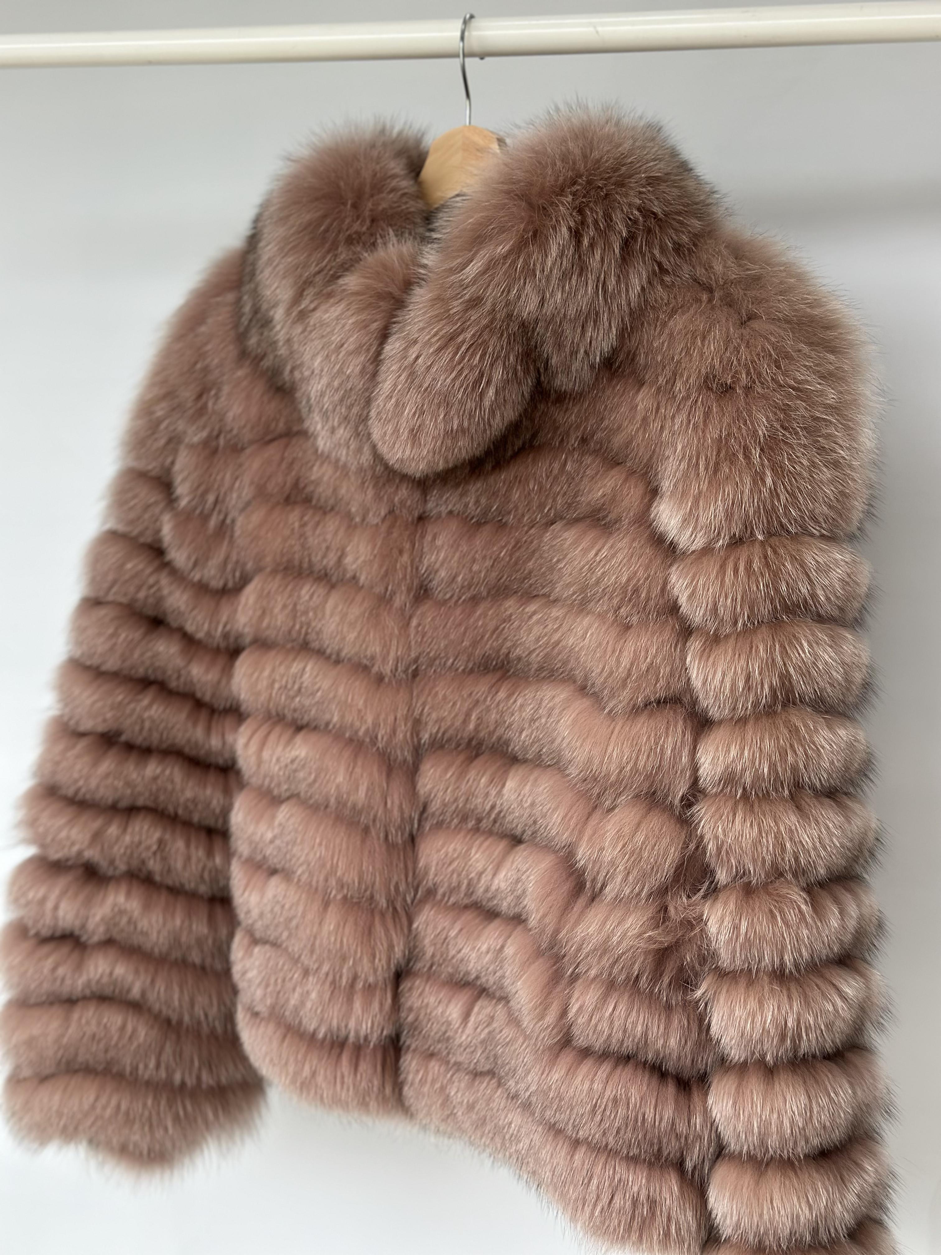 Dusty Rose Fox Fur Horizontal Stripe Jacket