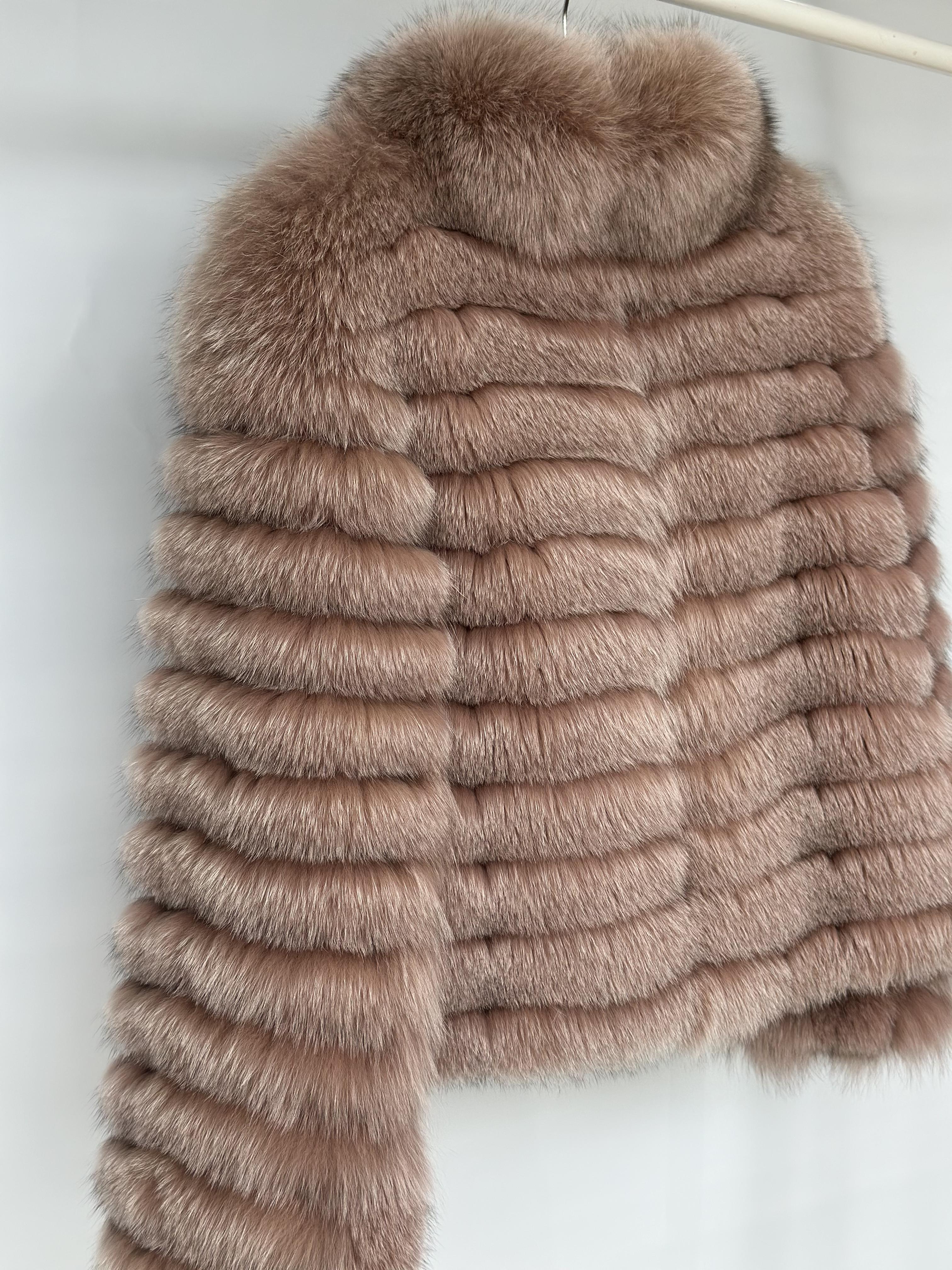 Dusty Rose Fox Fur Horizontal Stripe Jacket