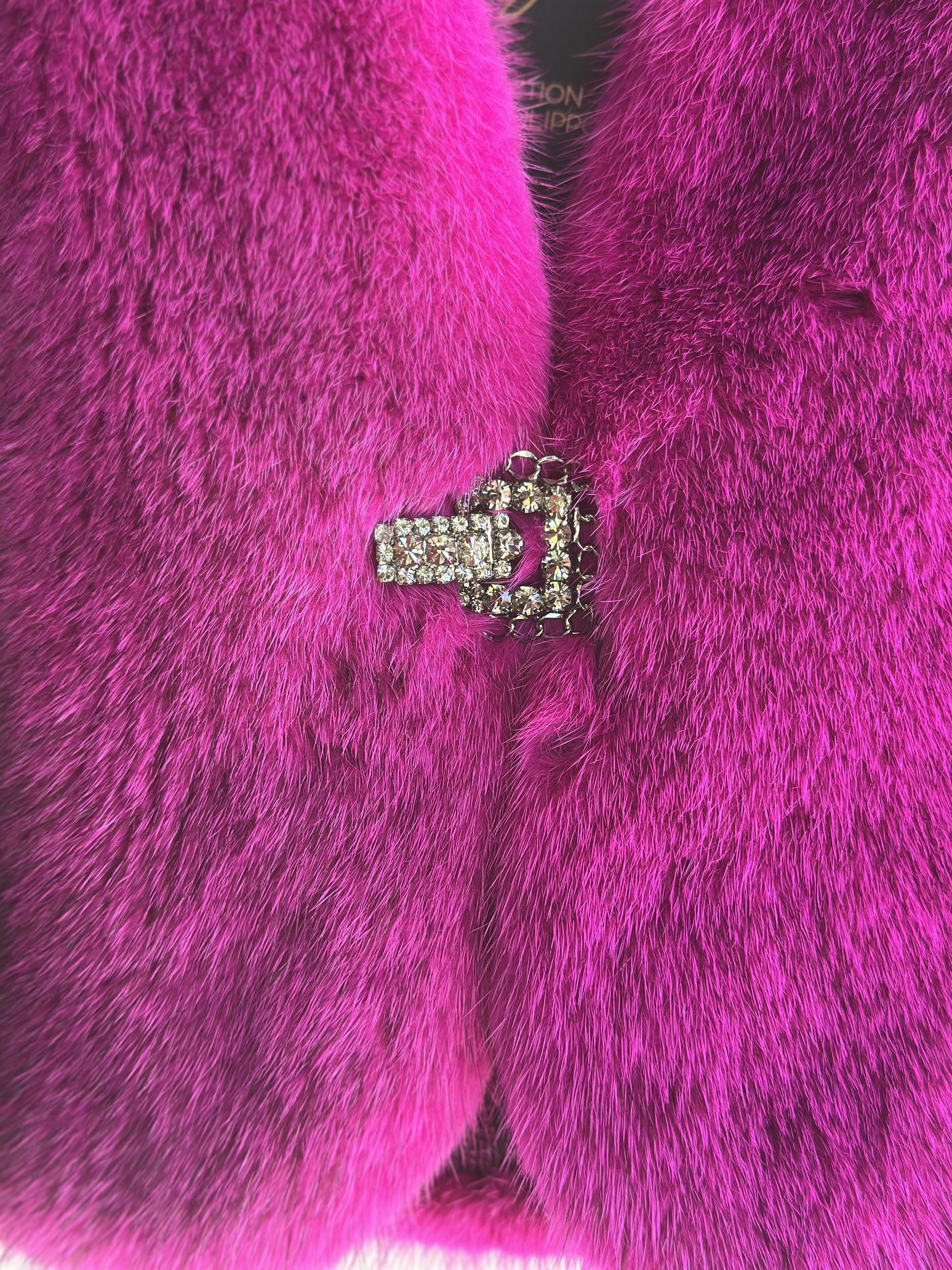 Fuchsia Mink Bolero With Rhinestone Buckle