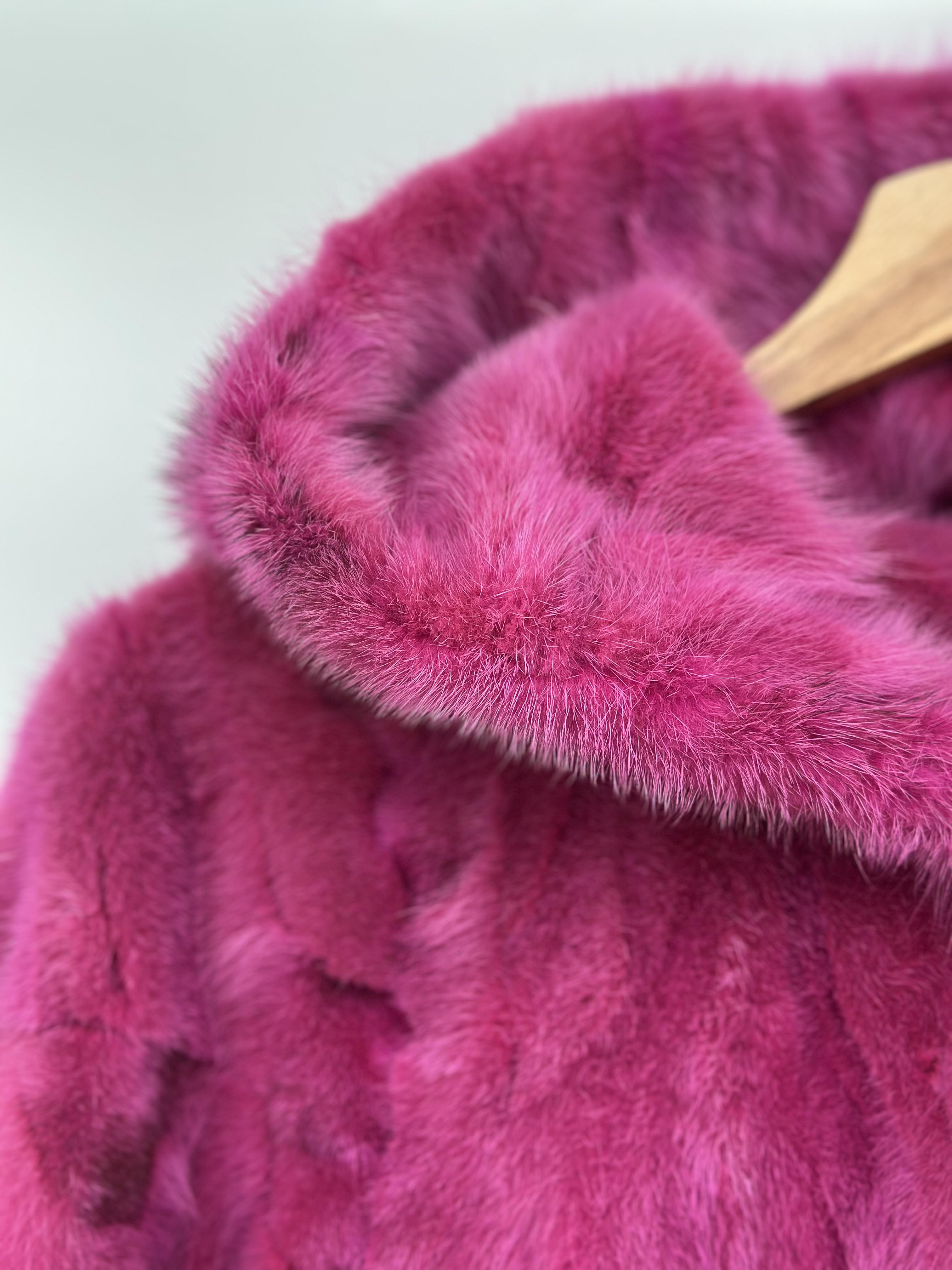 Fuchsia Mink Pieces Short Jacket With Hood