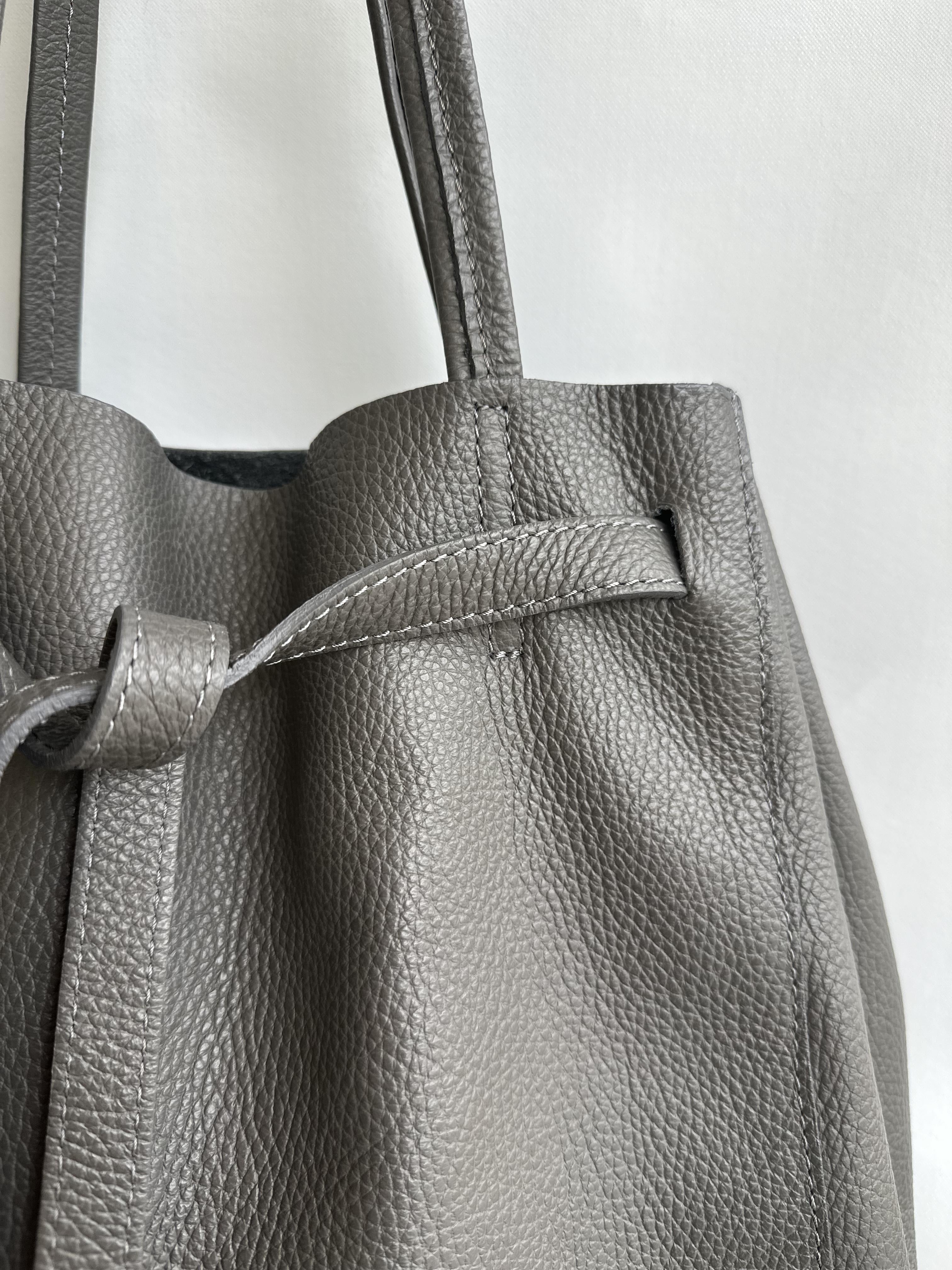Grey Leather Bucket Bag