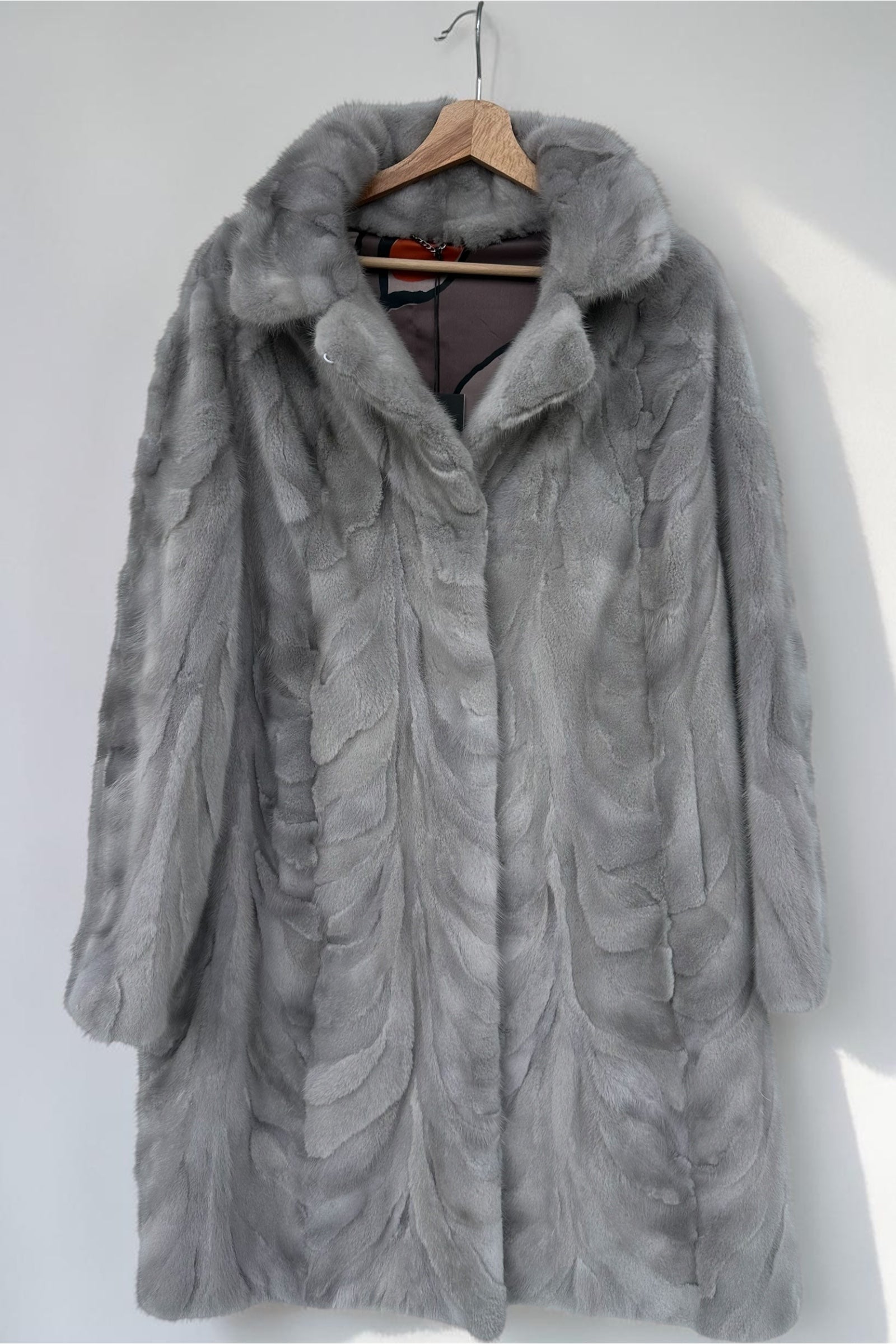 Grey Mink Pieces Coat With Shawl Collar