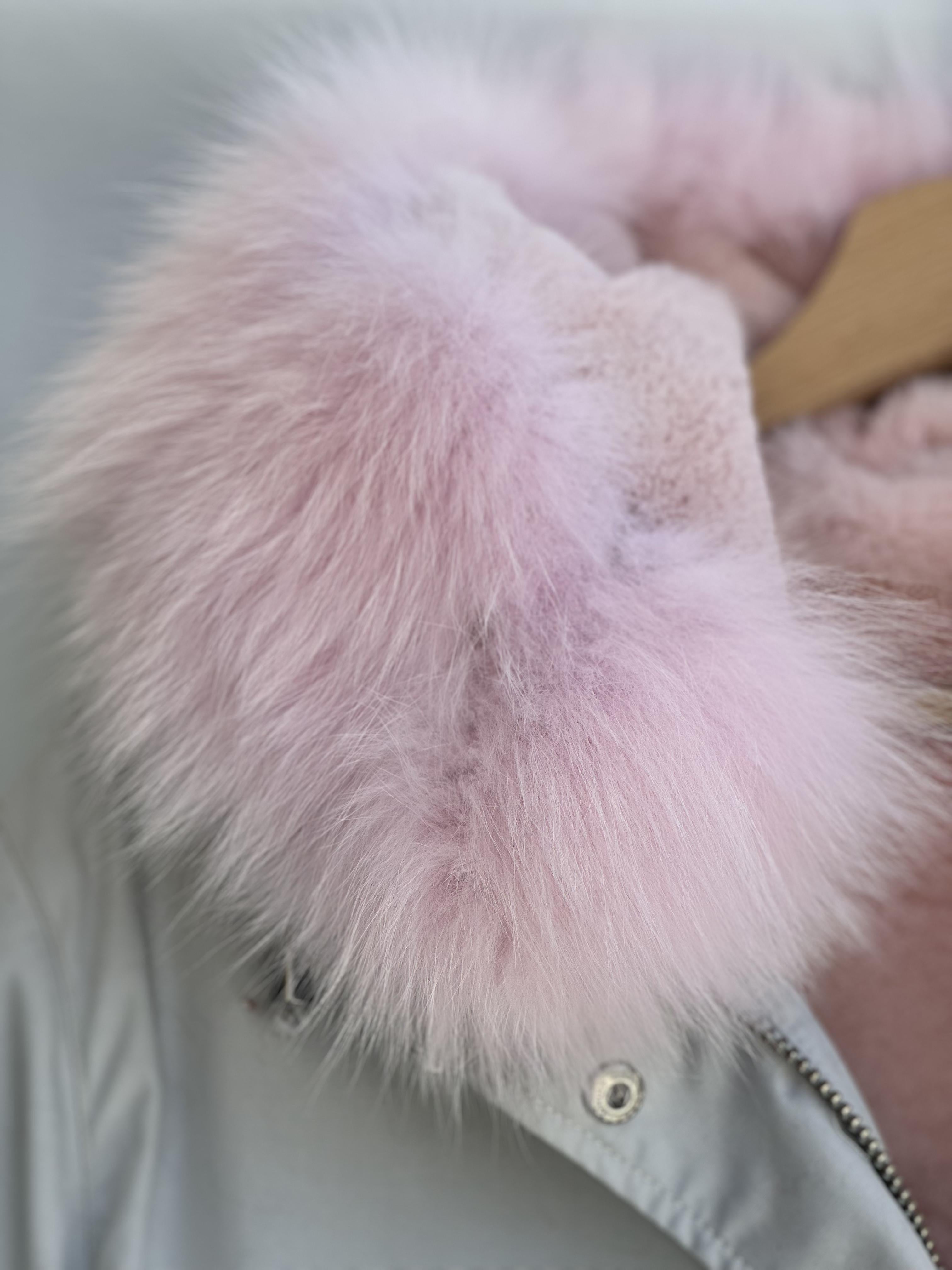 Grey Parka with Fox Collar and Mink Lining