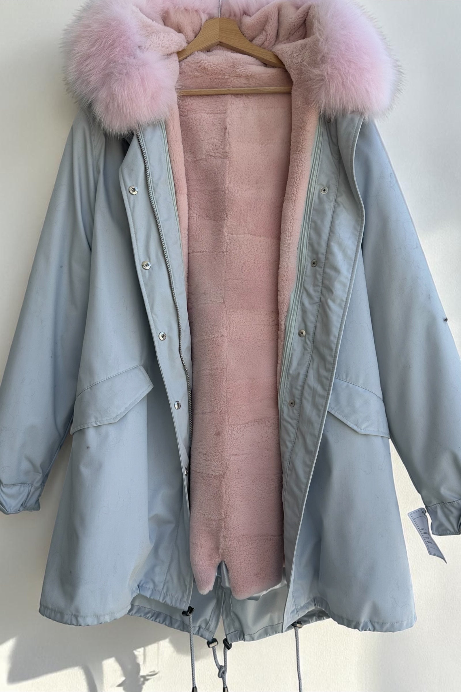 Grey Parka with Fox Collar and Mink Lining