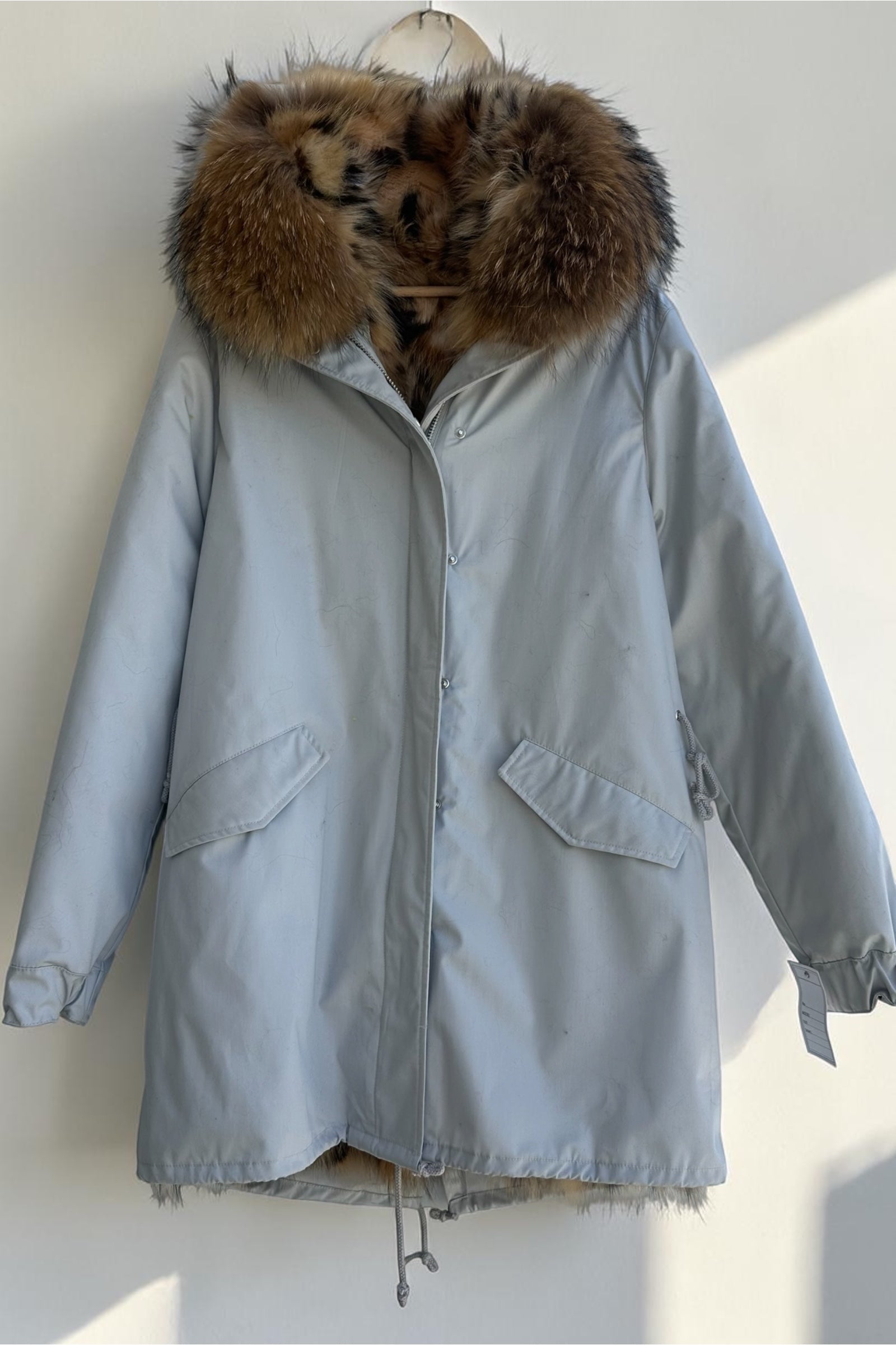 Grey Parka with Raccoon Collar and Fox Lining