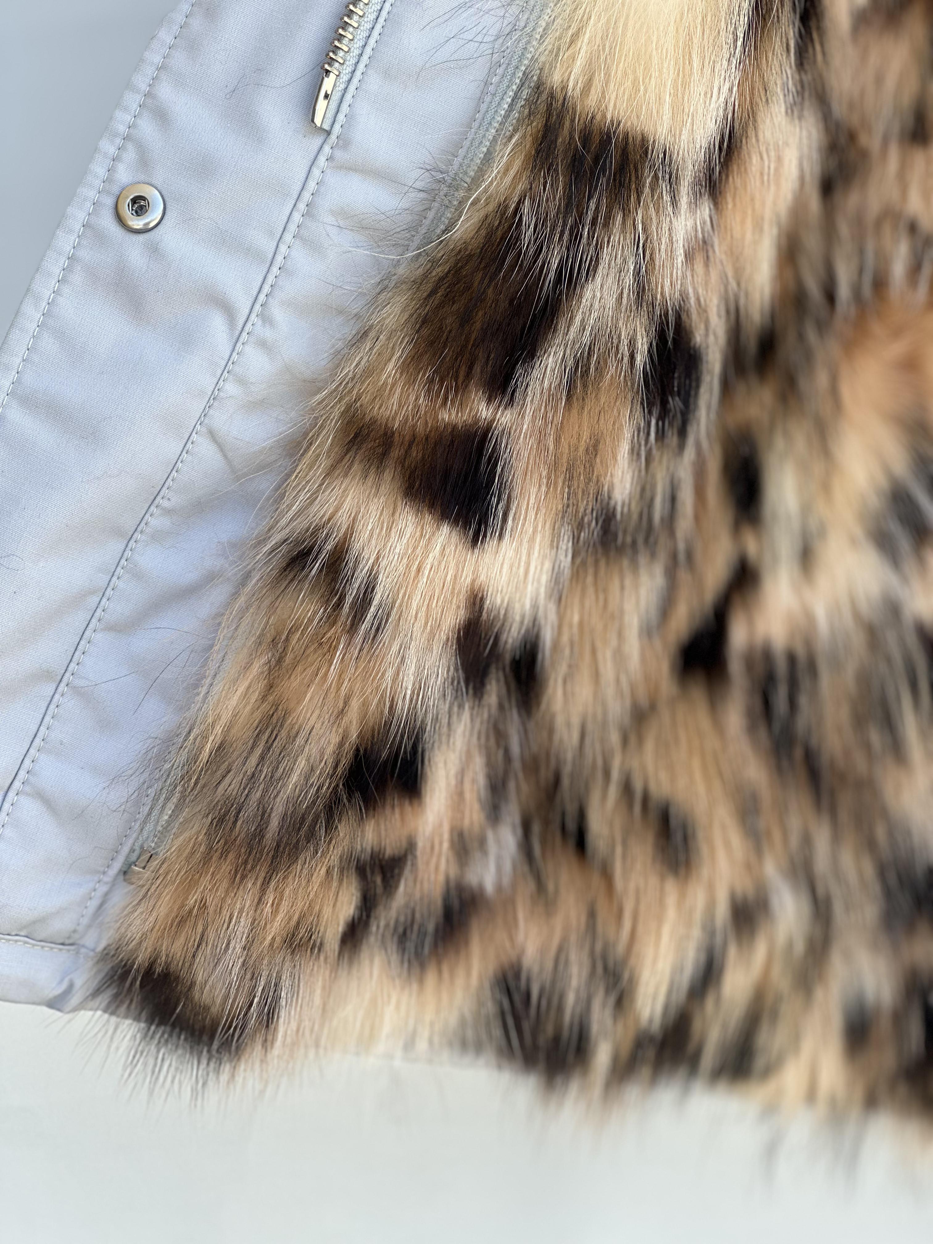 Grey Parka with Raccoon Collar and Fox Lining