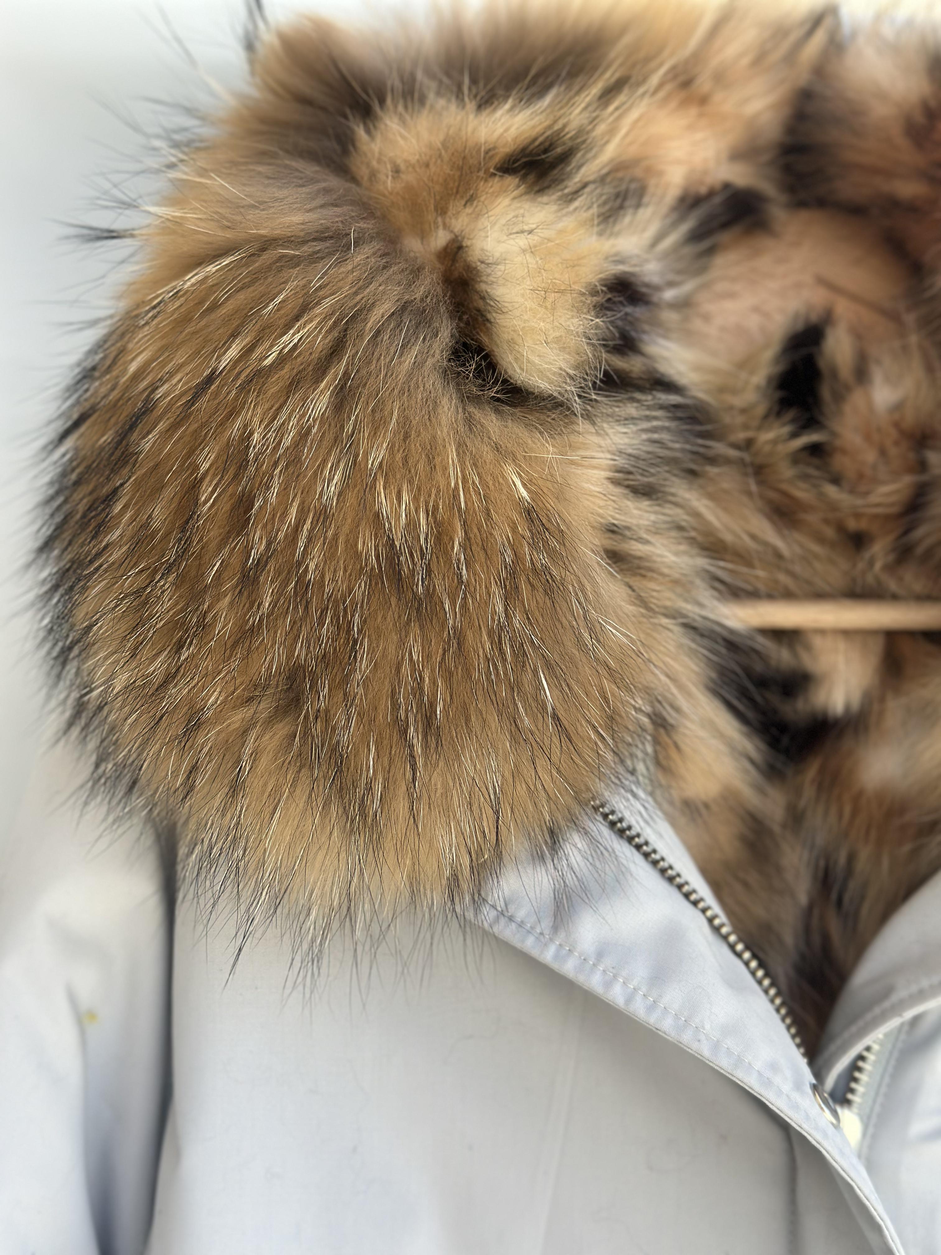 Grey Parka with Raccoon Collar and Fox Lining