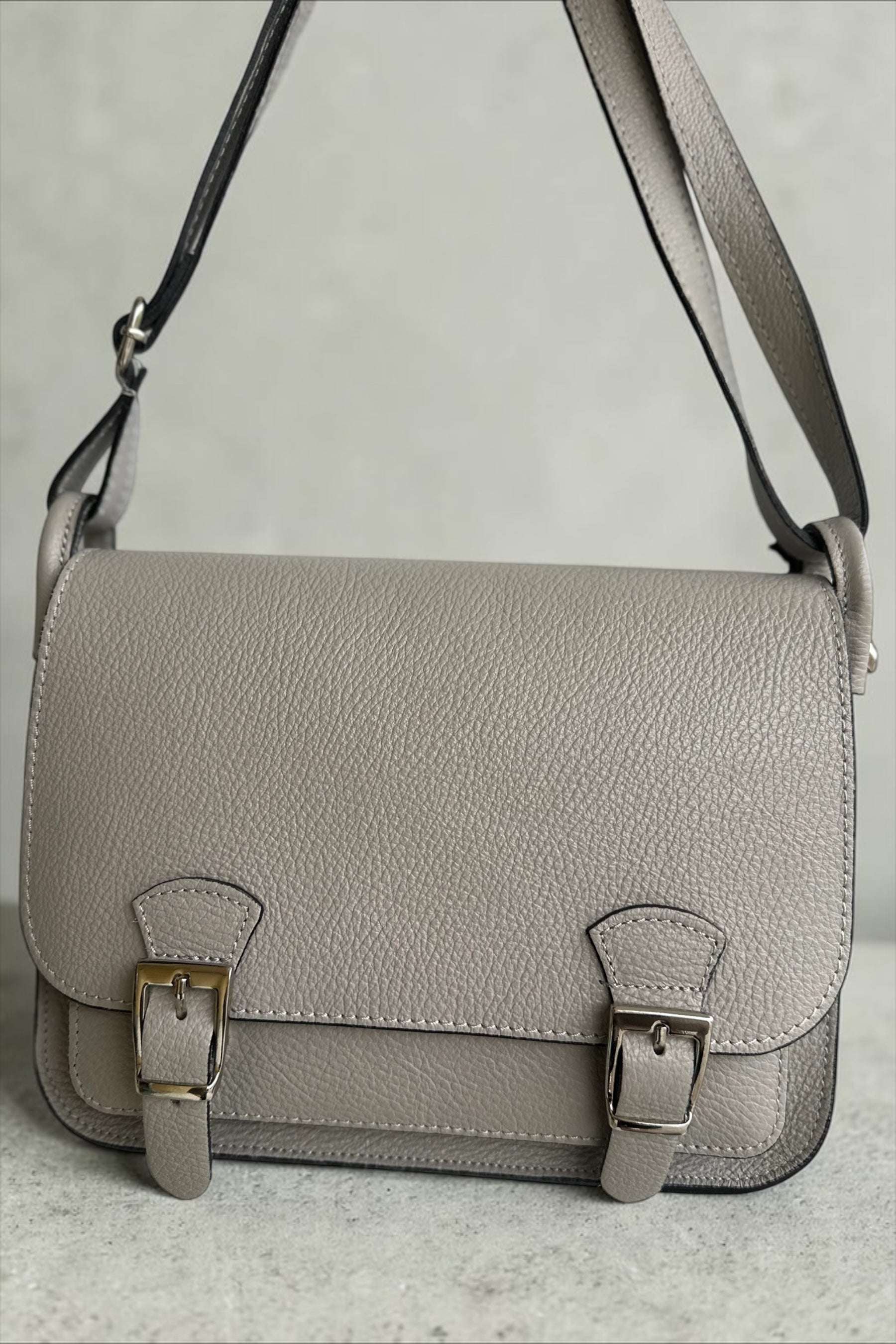 Grey Pebbled Leather Crossbody Bag