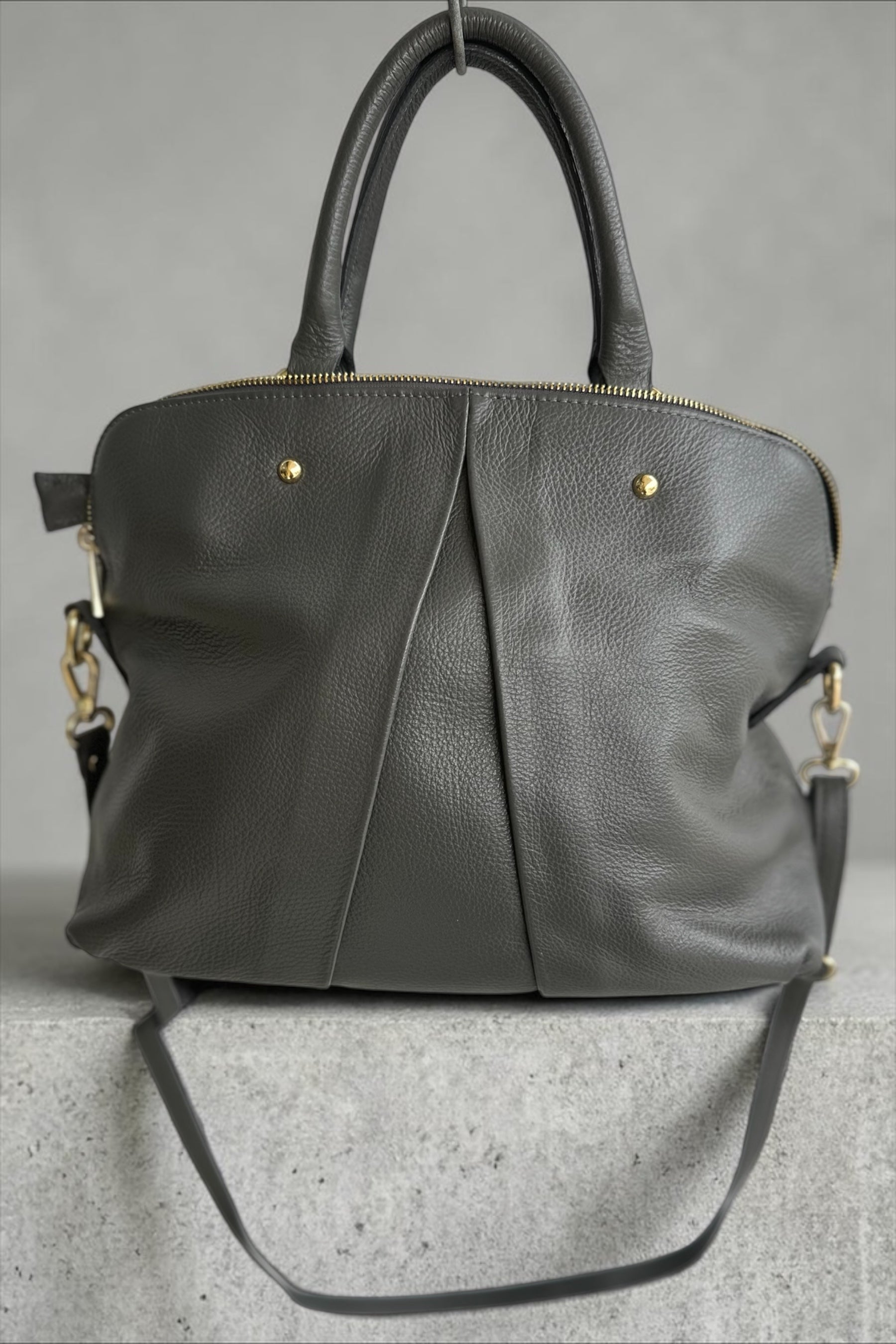 Grey Pebbled Leather Satchel