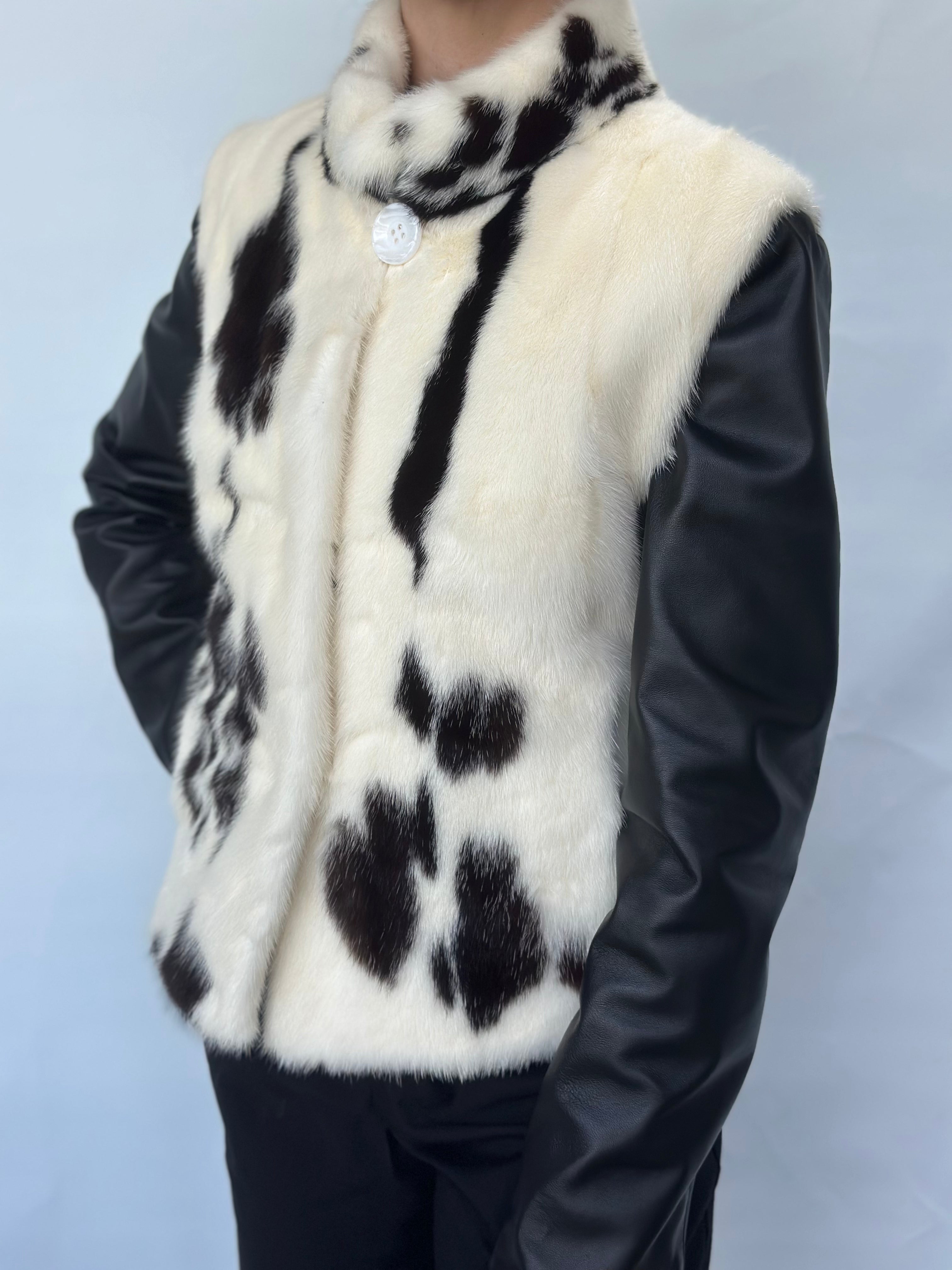 White Black Mink Stamp Fur Vest