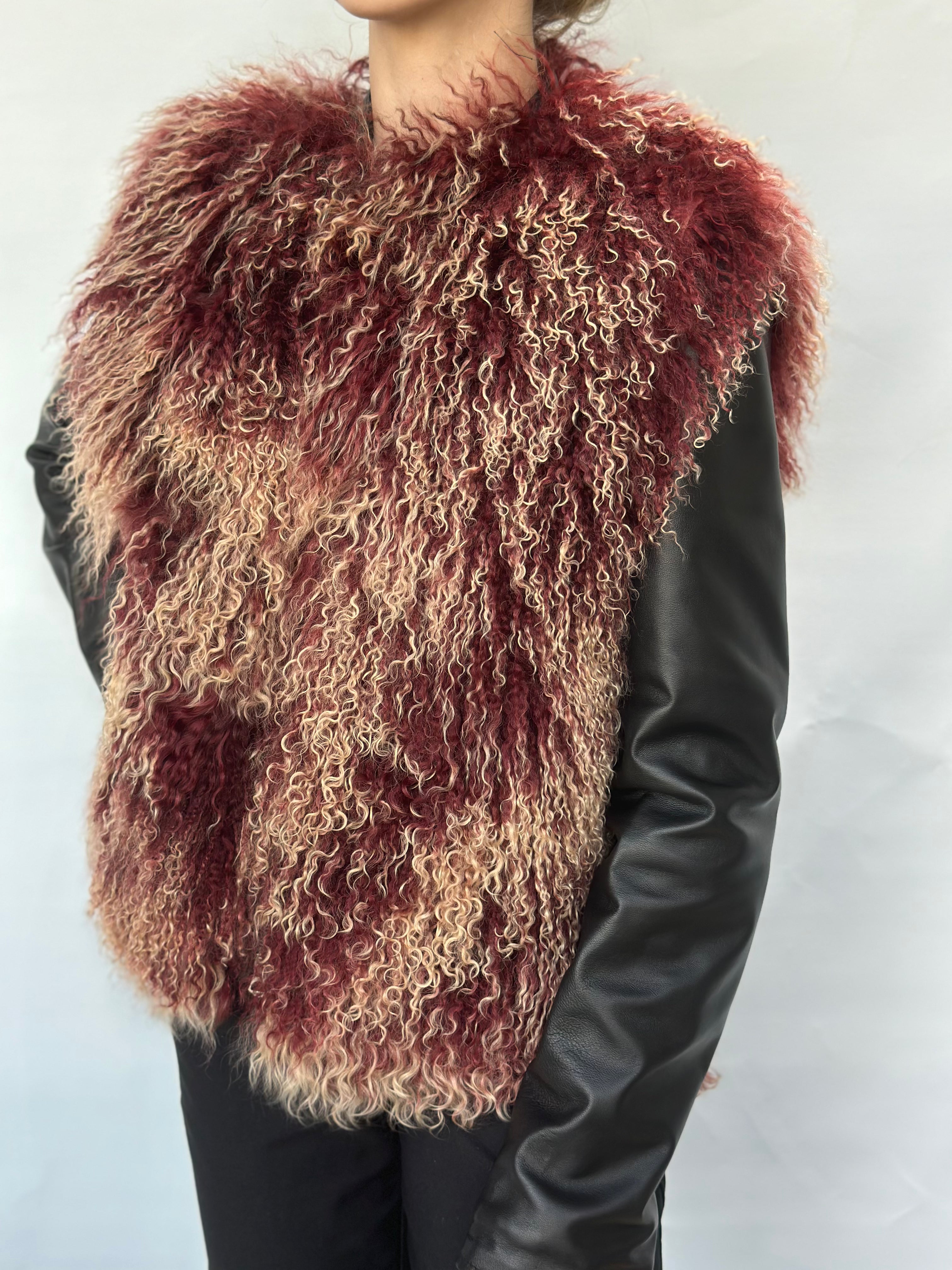 Burgundy Mongolian Fur Vest