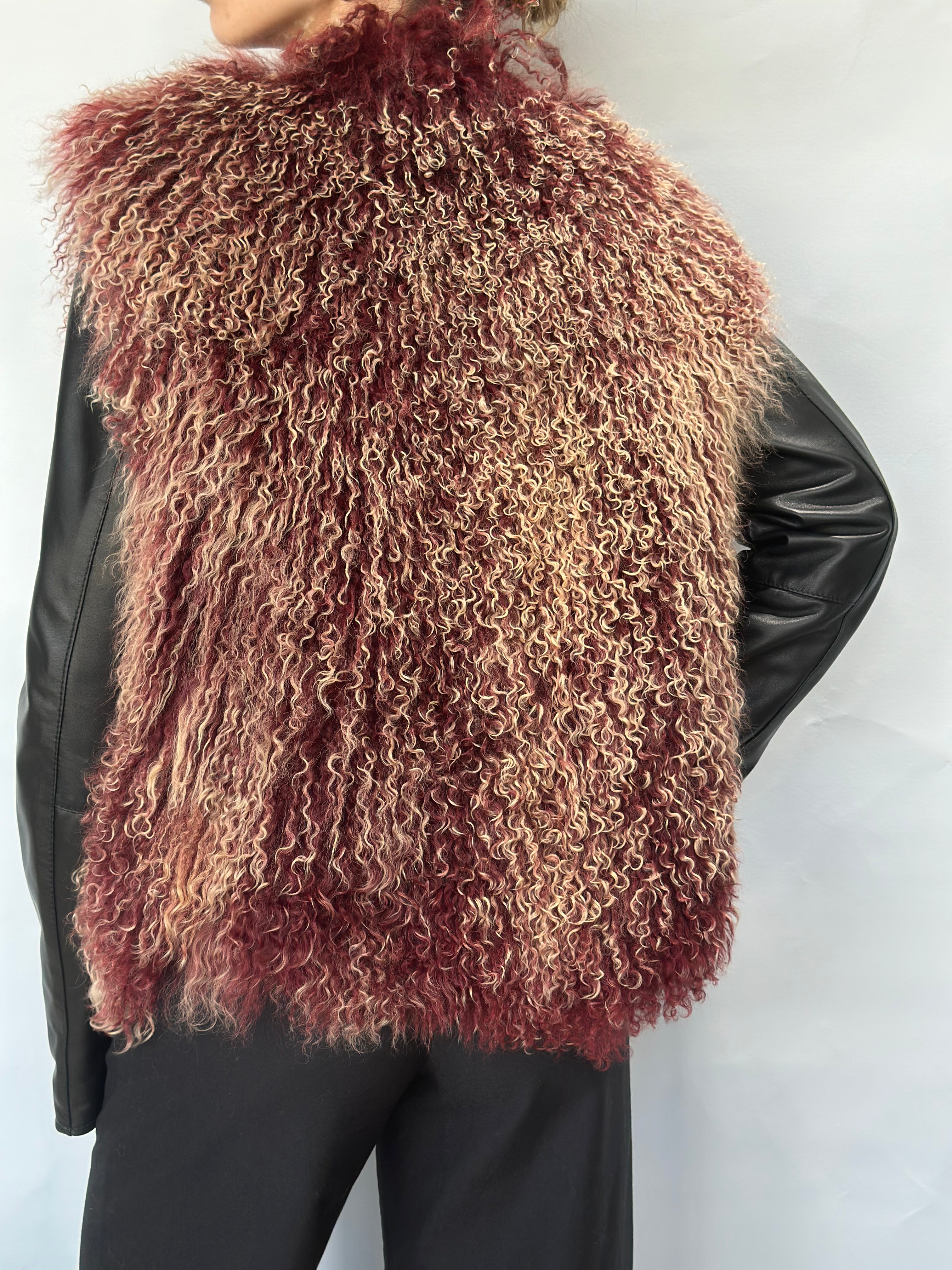 Burgundy Mongolian Fur Vest