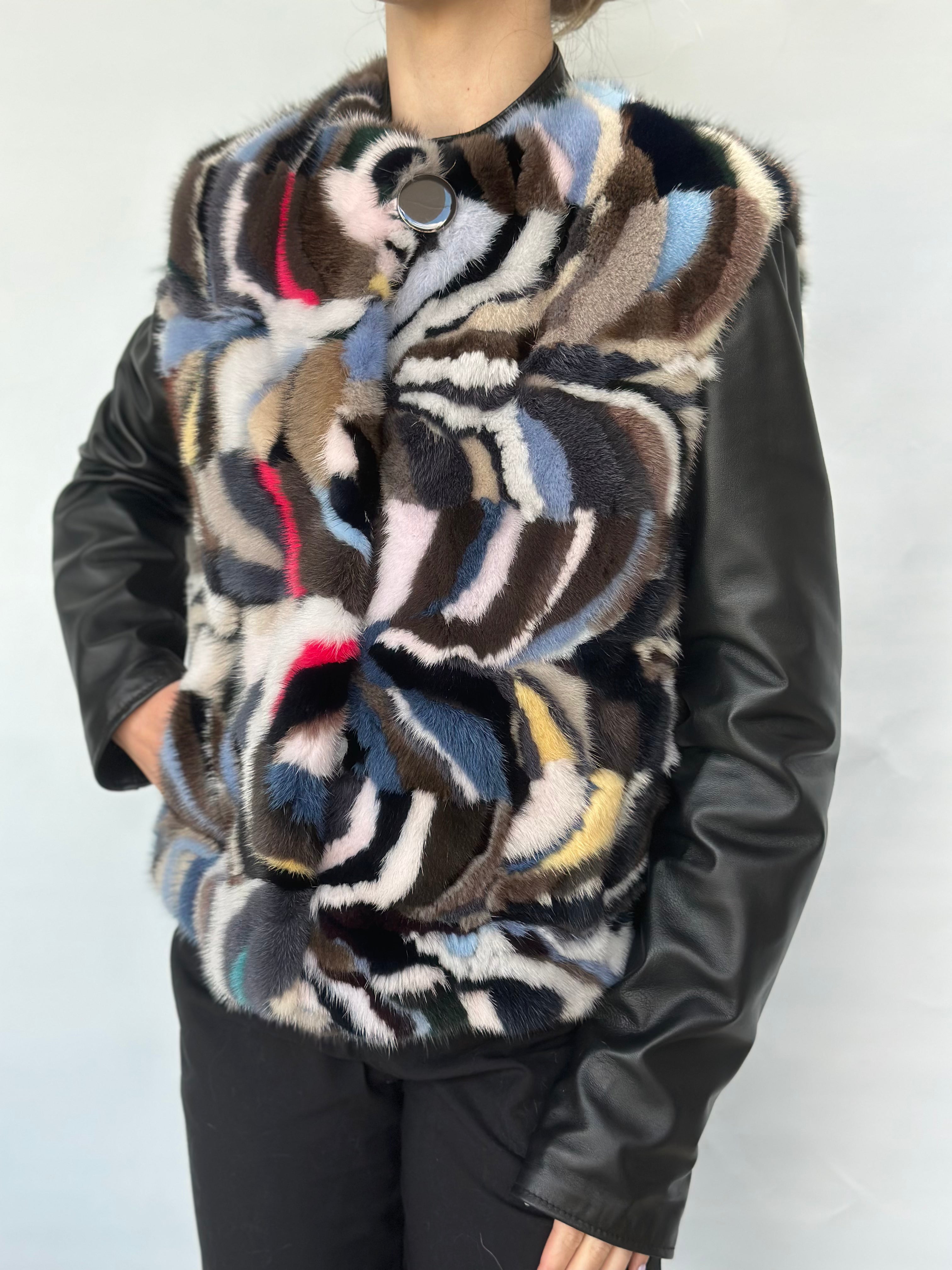 Multi-color Mink Fur Patchwork Vest